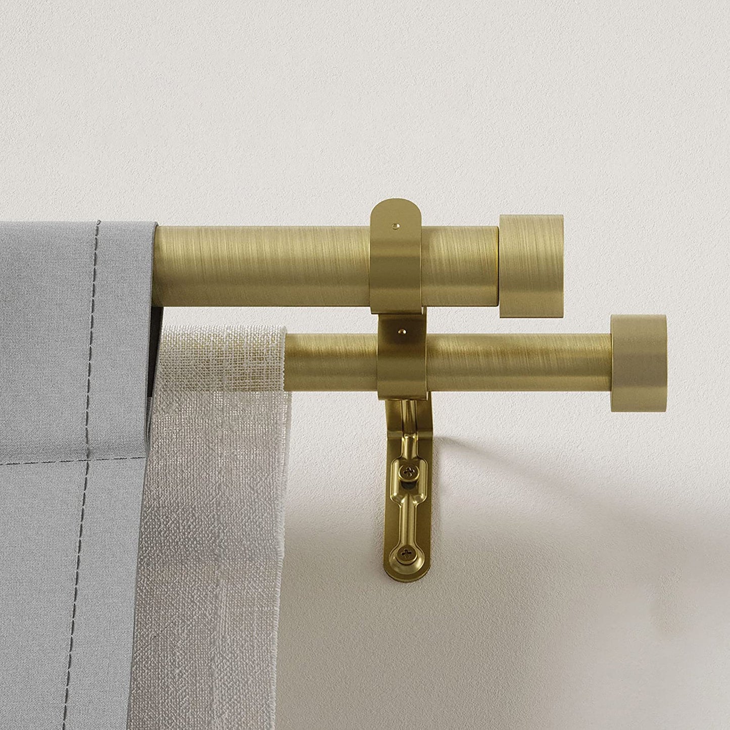 Double Curtain Rod Includes 2 Matching Finials Brackets and Hardware 1 Inch - Brass