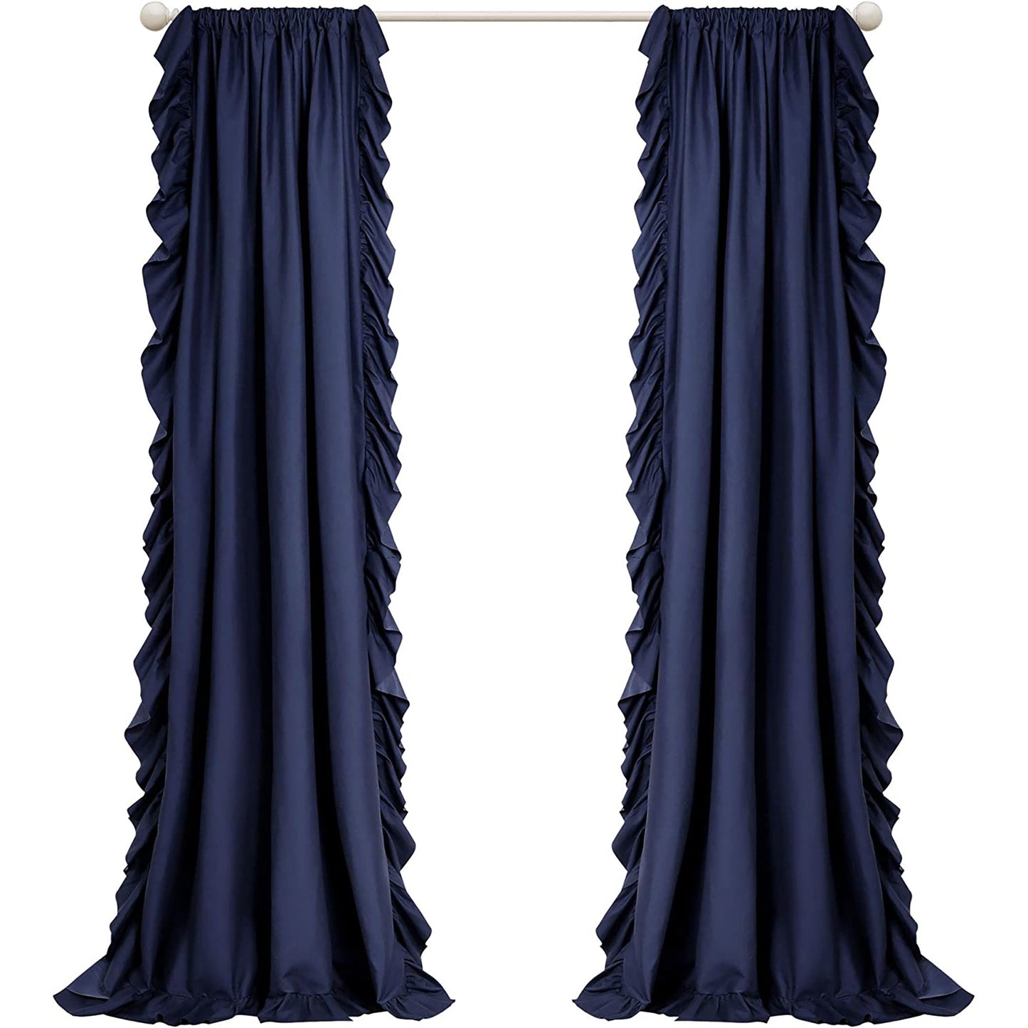 Ruffle Window Curtain Panel Set for Living Dining Bedroom 2Pcs 54 x 84 inch - Navy