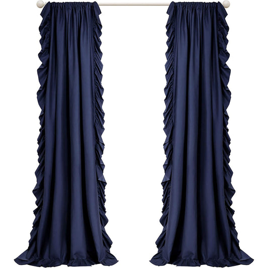 Ruffle Window Curtain Panel Set for Living Dining Bedroom 2Pcs 54 x 84 inch - Navy