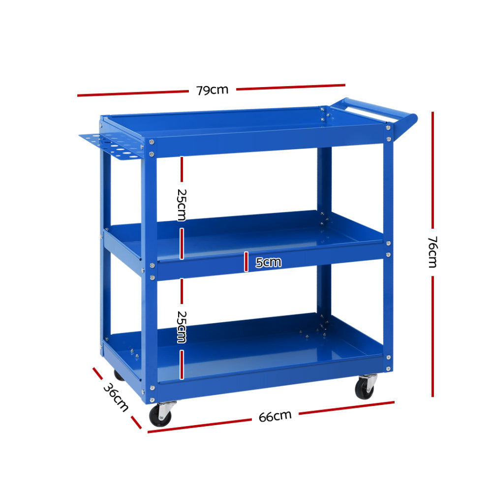 Tool Cart Trolley Mechanic Steel Storage Organizer 3 Tier - Blue
