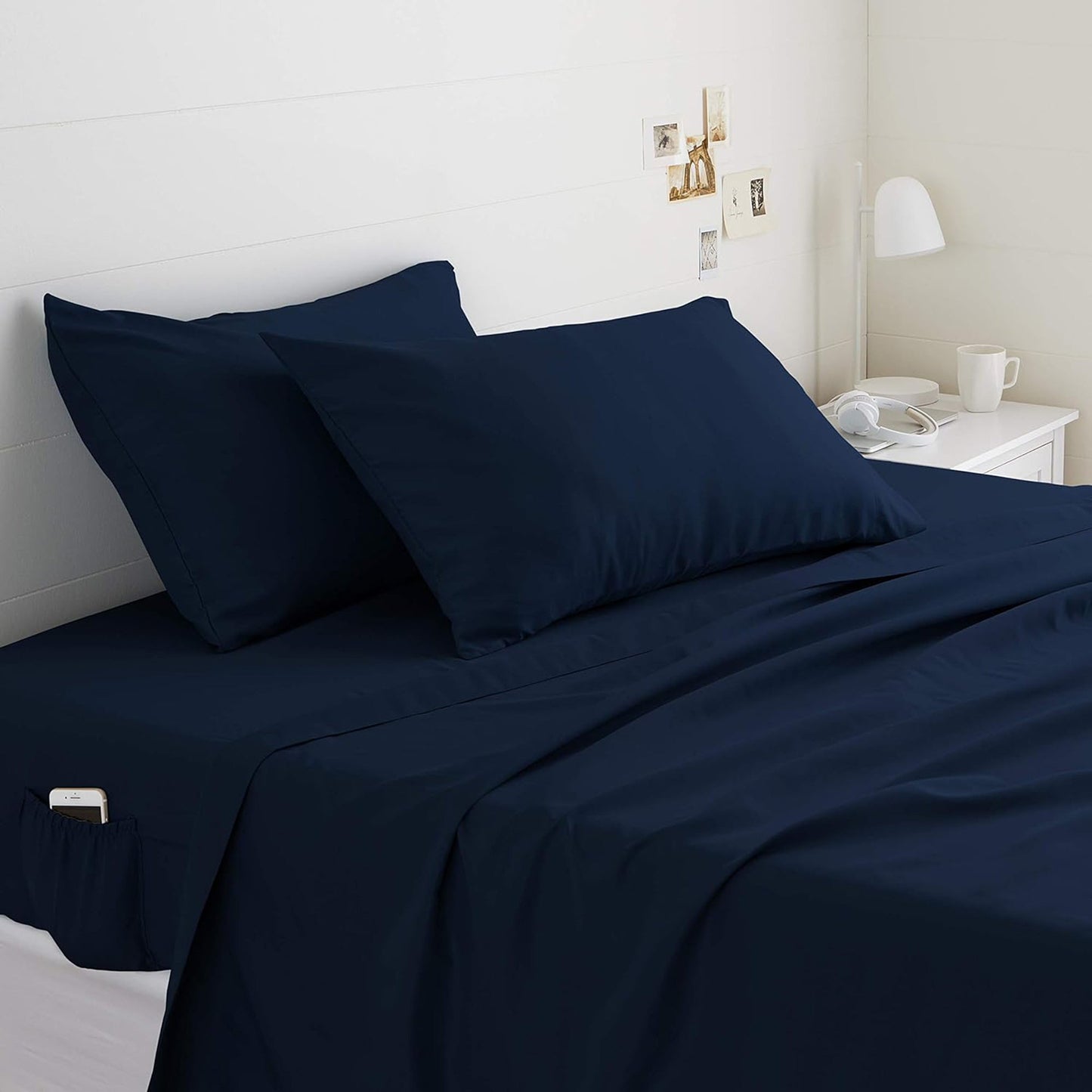 Soft Microfibre Bed Sheet Set with Elastic Pockets - Navy