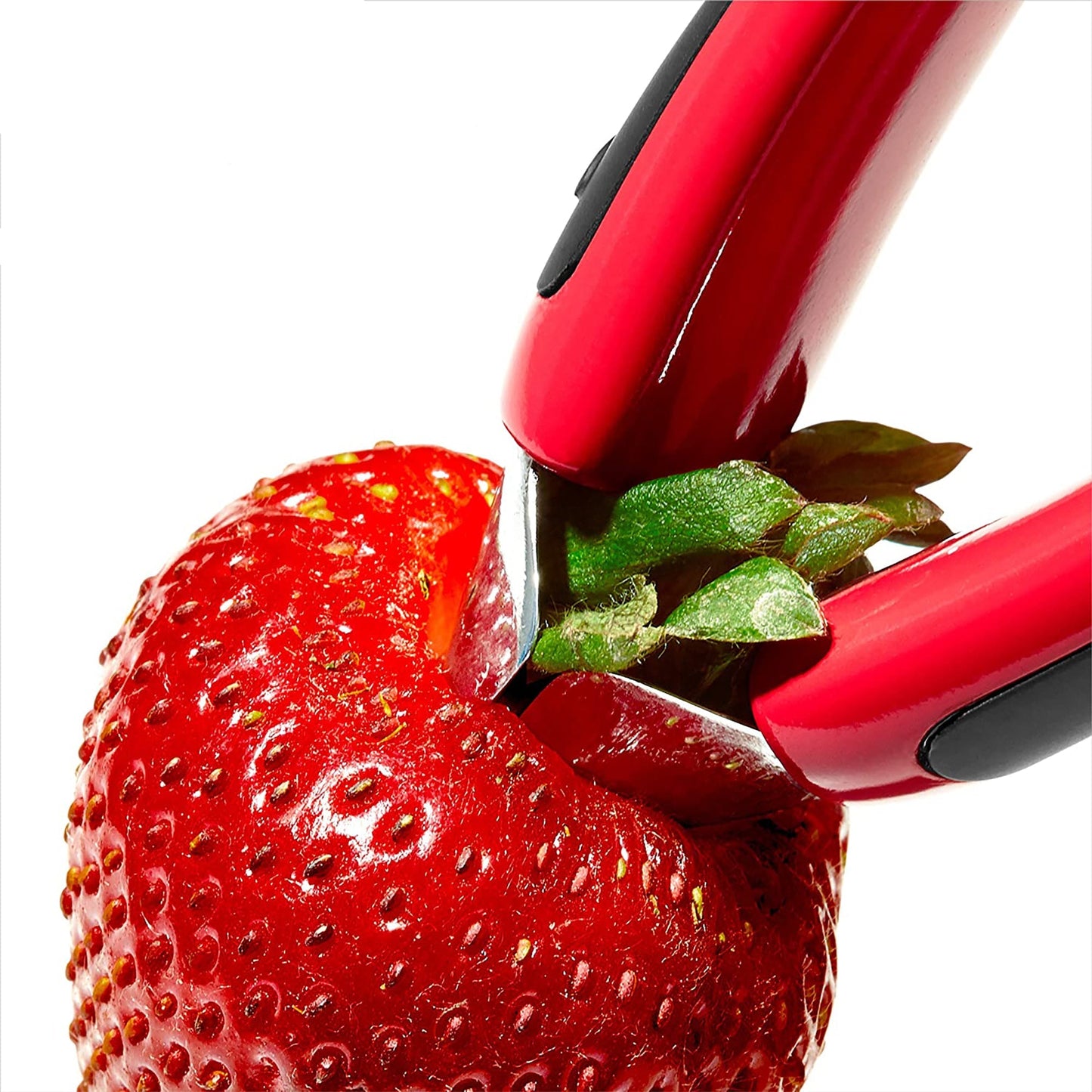 Stainless Steel Blade Strawberry Huller with Non Slip Grip - Red
