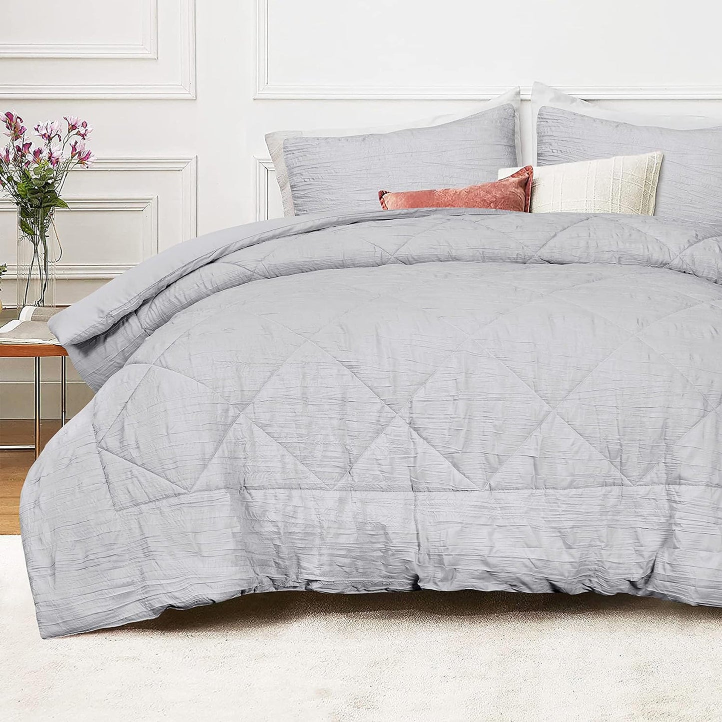 Warm and Cooling Crinkled Comforter Bedding Set - Grey