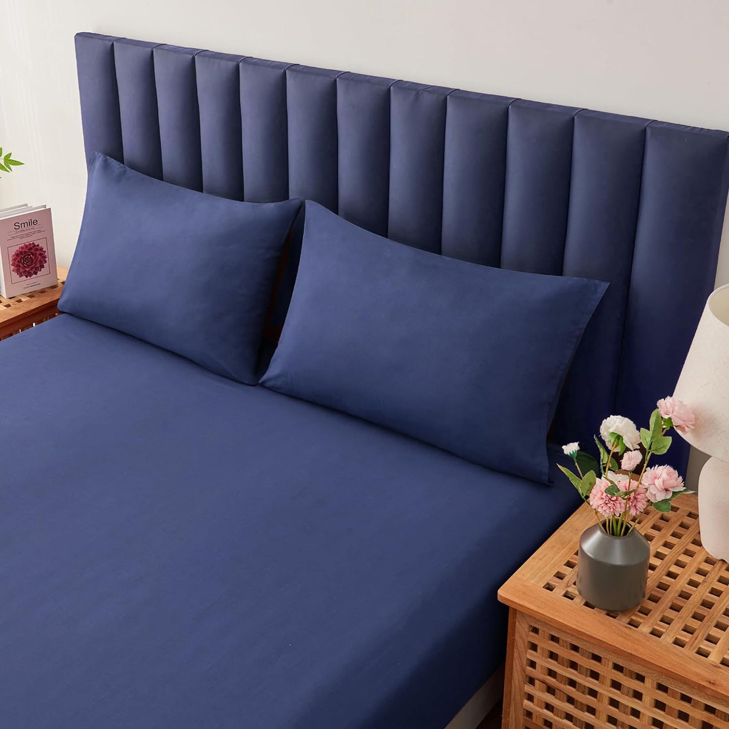 Envelope Closure Soft and Breathable 1000TC Cotton Blend Pillowcases - Navy