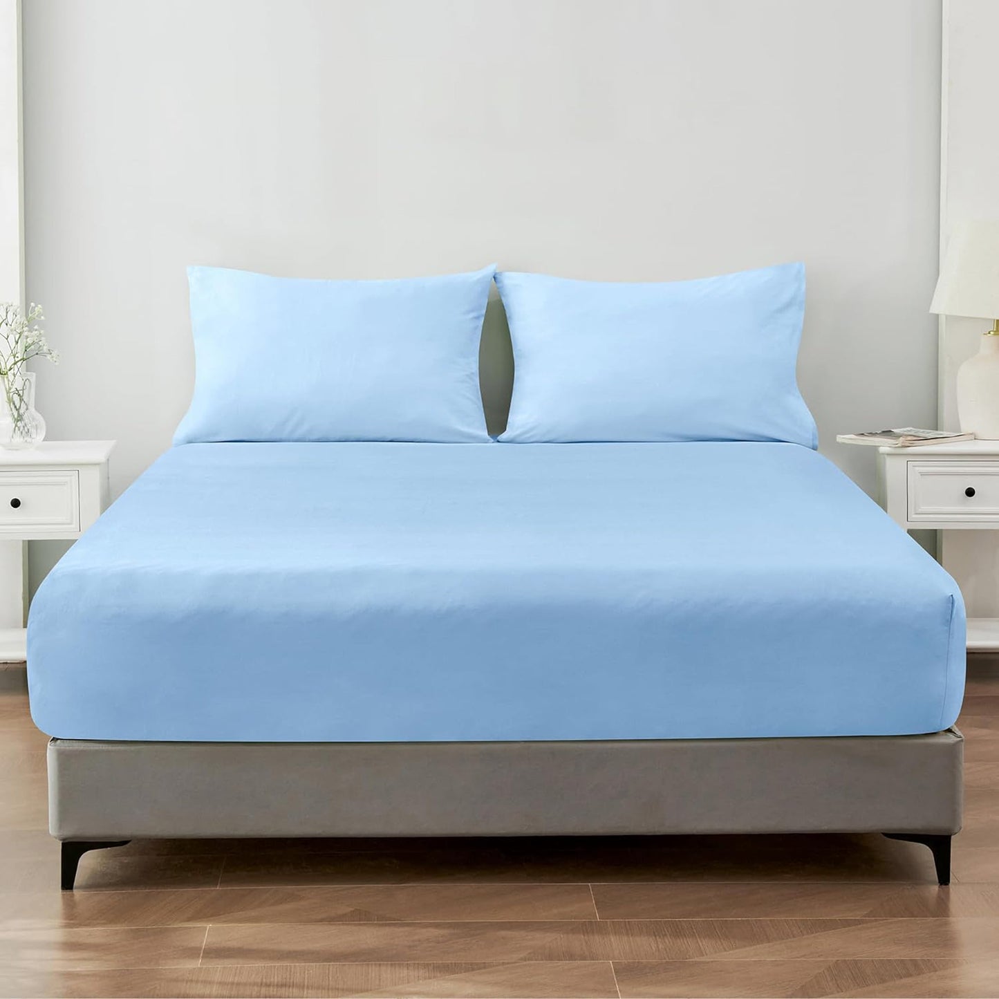 1200TC Sateen Weave Premium 100% Cotton Fitted Sheet - Light Blue