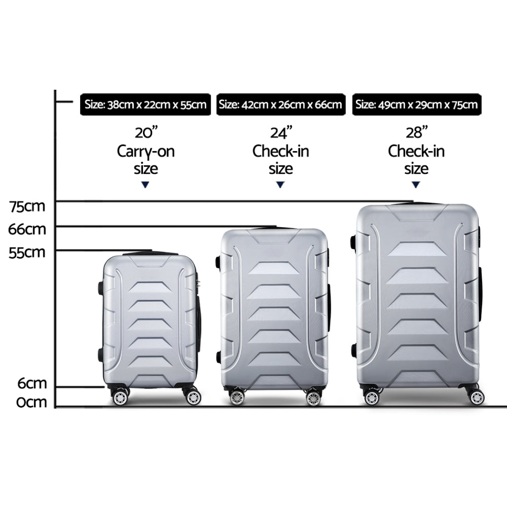 3pc Luggage Travel Sets Suitcase Trolley Lock Silver