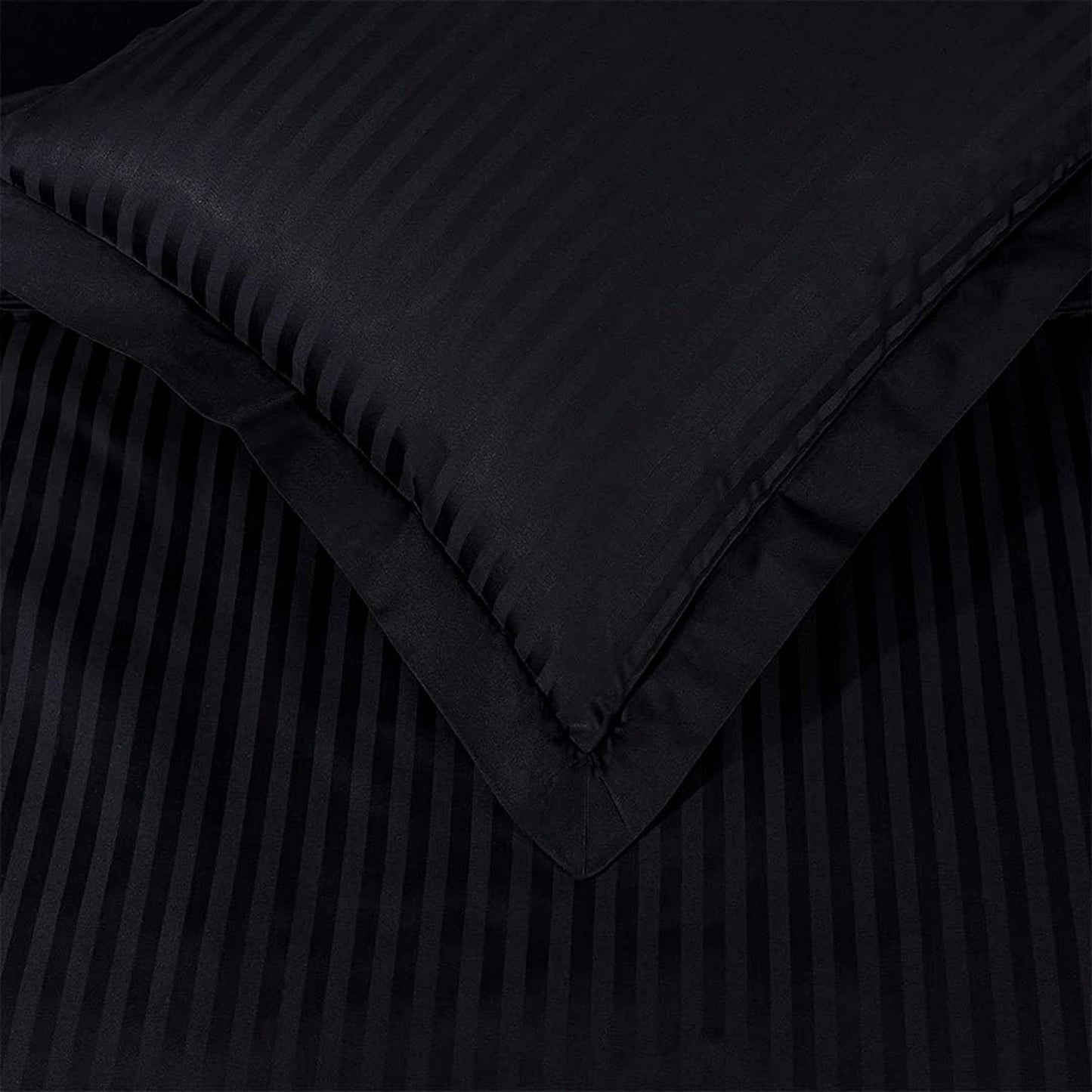 1000 Thread Count Cotton Satin Stripe Reversible Quilt Cover Bedding Set - Black