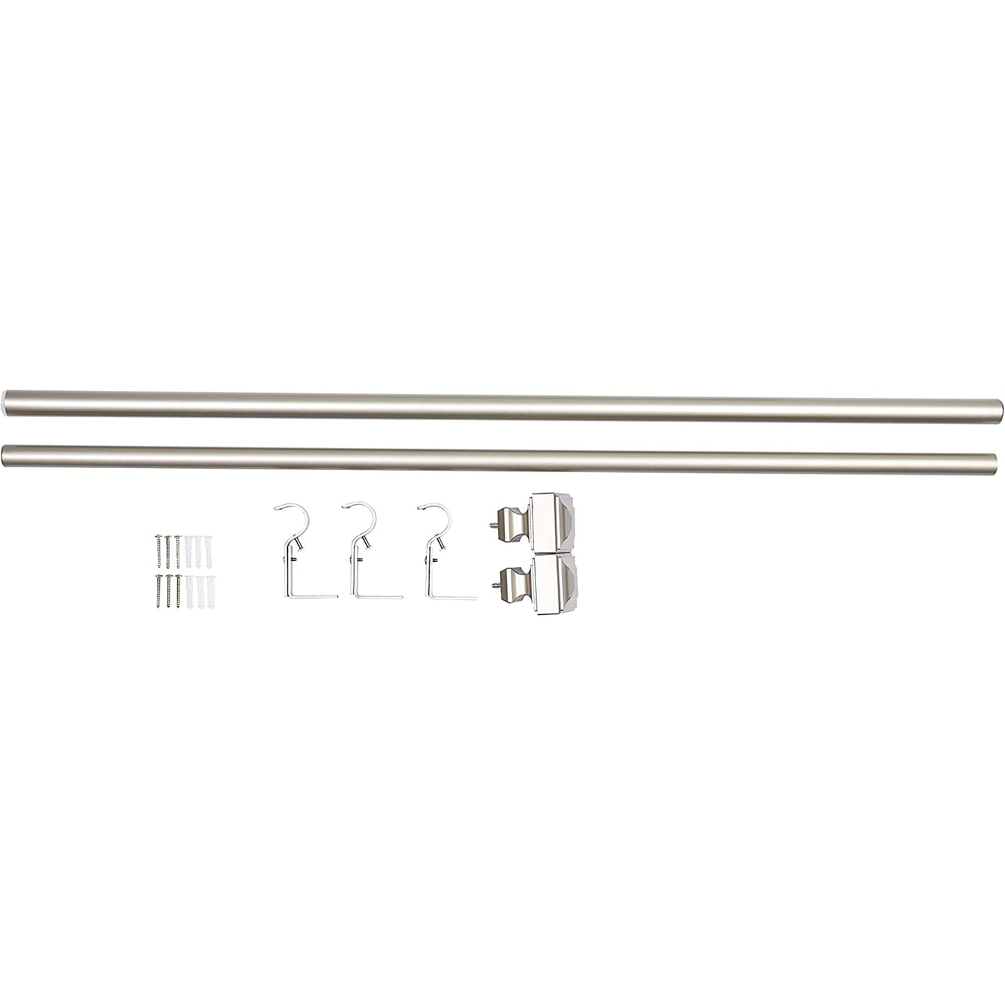 Wall Mounted Curtain Rod with Square Finials 36 to 72 Inch - Nickel