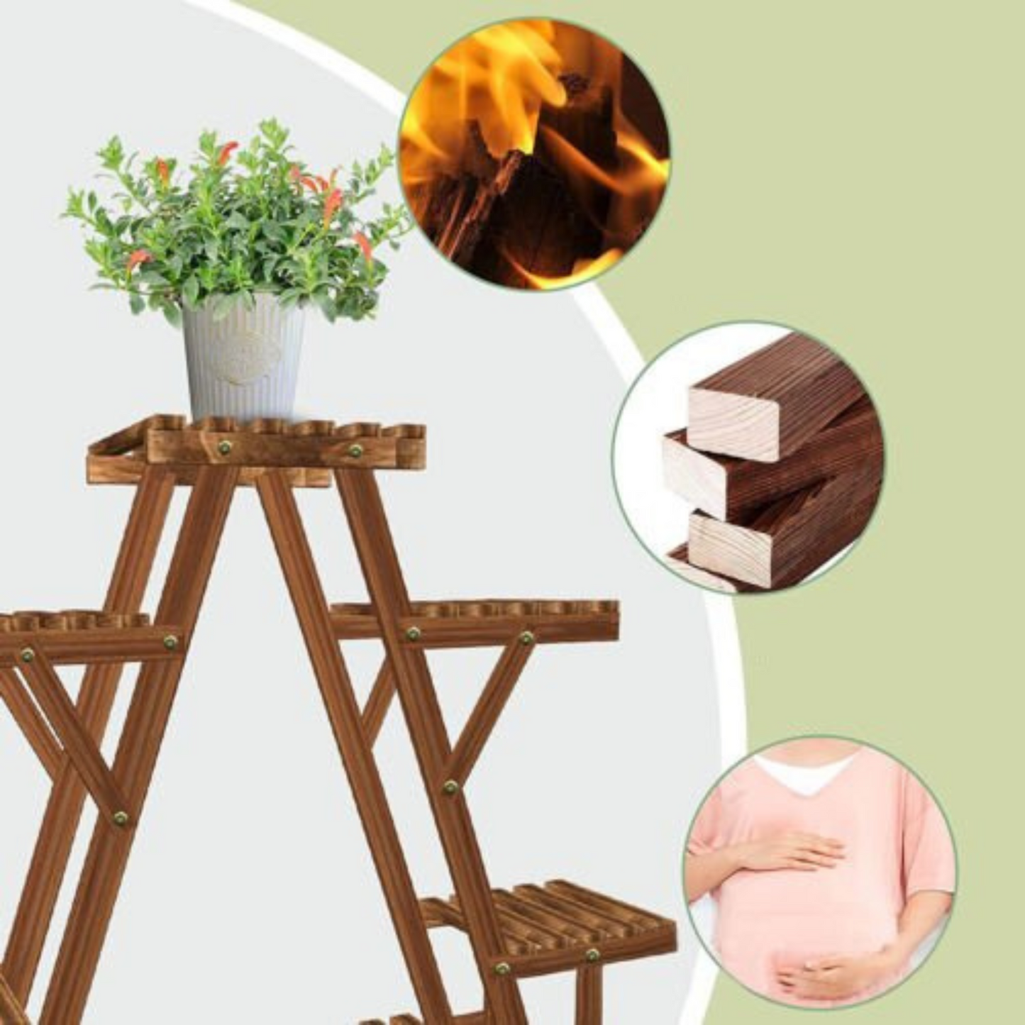 Heavy Duty Triangle Wood Plant Stand Indoor Outdoor Flower Succulent Shelf
