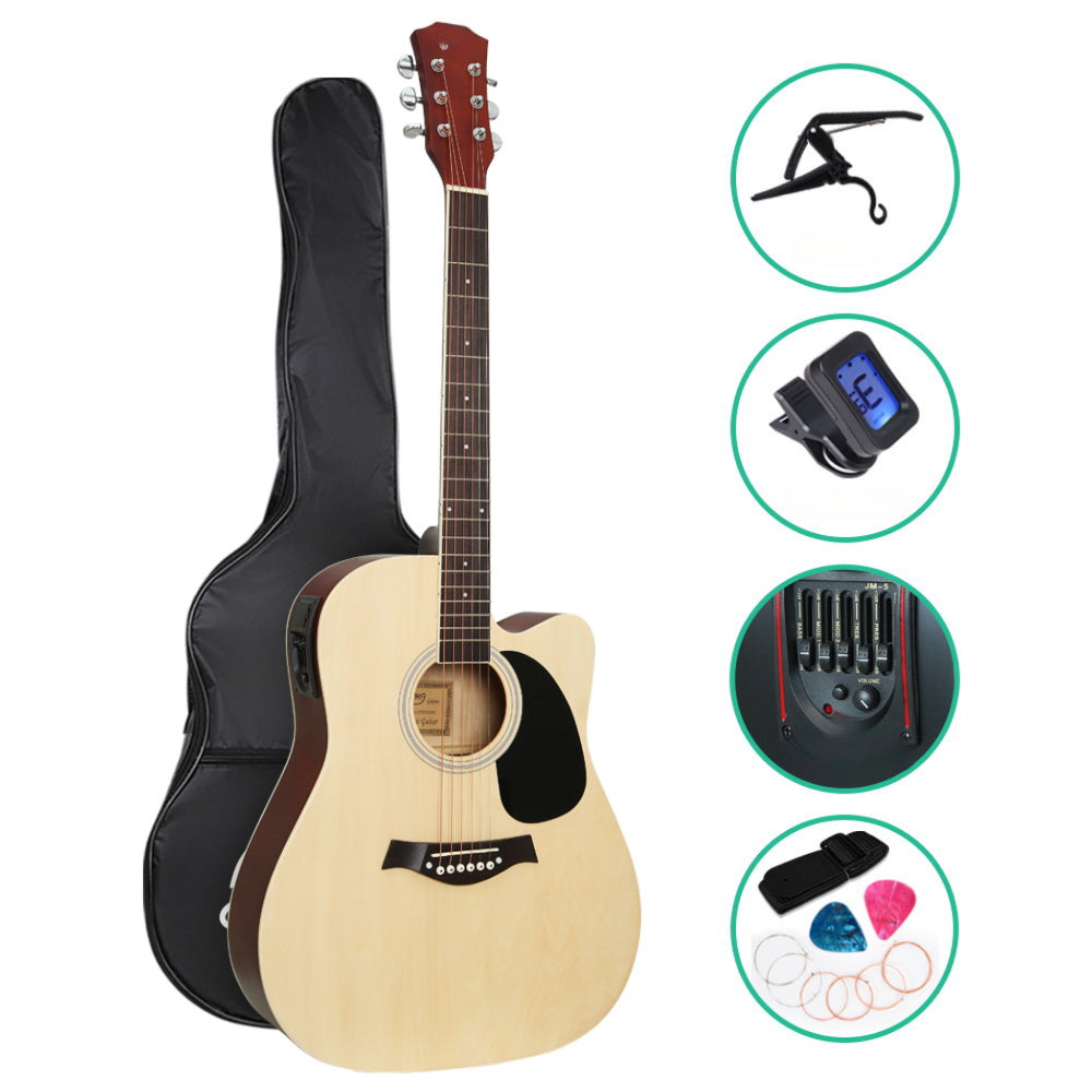 41" Inch Electric Acoustic Guitar Wooden Classical with Pickup Capo Tuner Bass Natural
