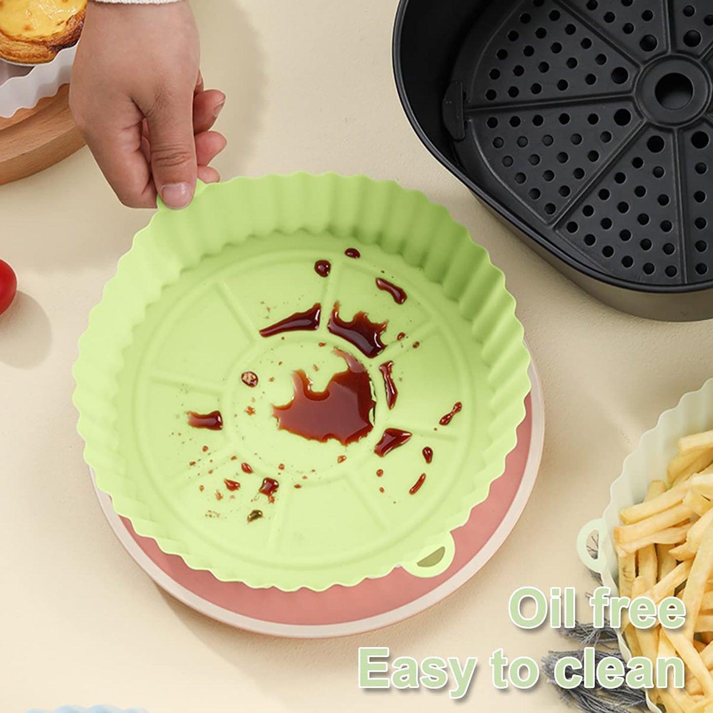 Air Fryer Reusable Non Stick Heat Resistant Silicone Pots 2 Pcs - Green