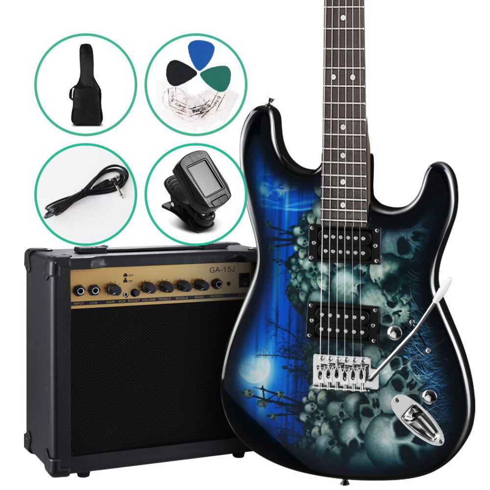 Electric Guitar And AMP Music String Instrument Rock Blue Carry Bag Steel String
