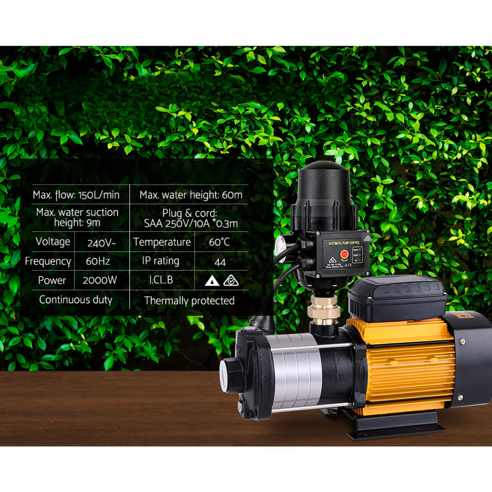 Multi Stage Water Pump Pressure Tank Garden Irrigation Black - 2000W