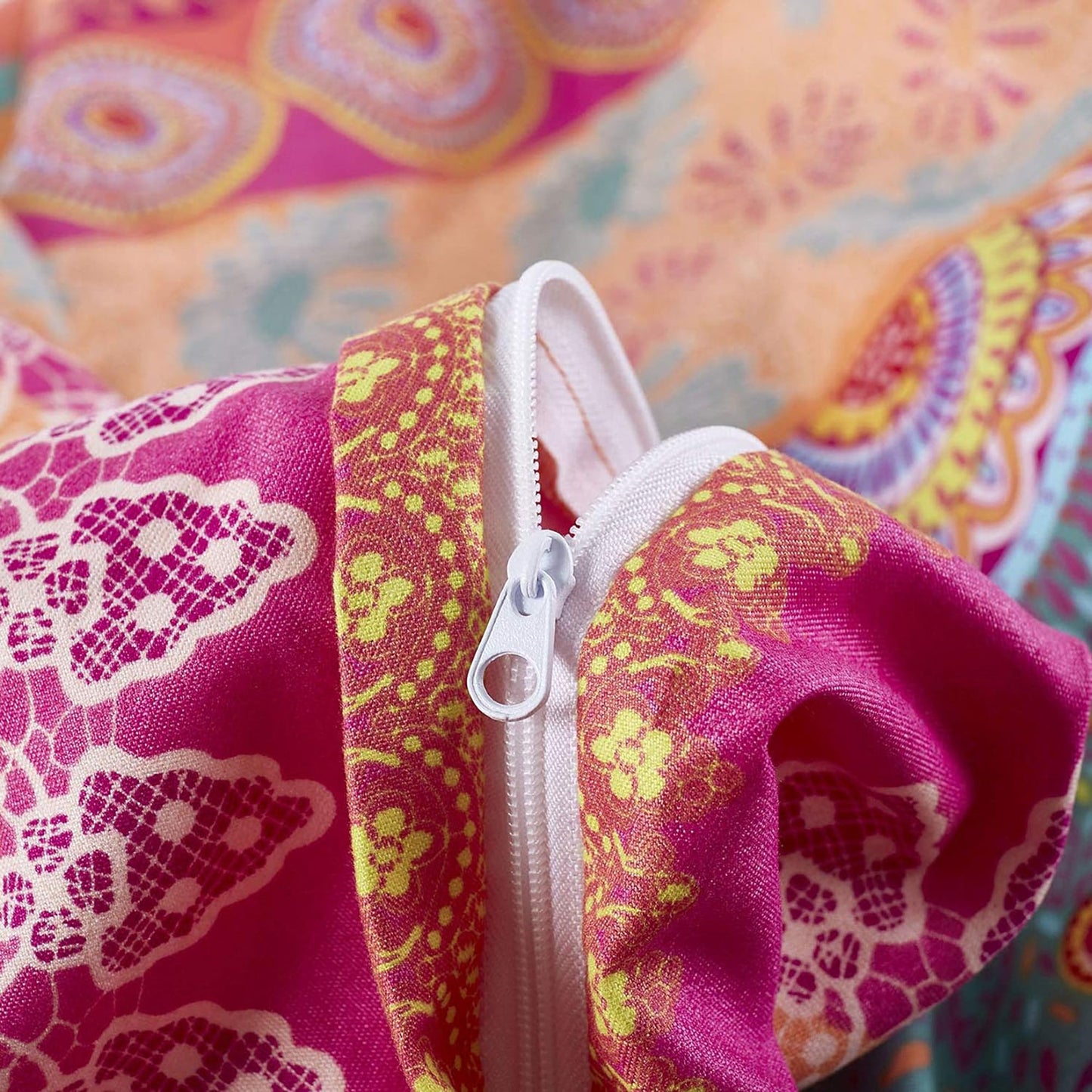 Soft Microfibre Bohemian Mandala Pattern Printed Quilt Cover Set - Orange Coral