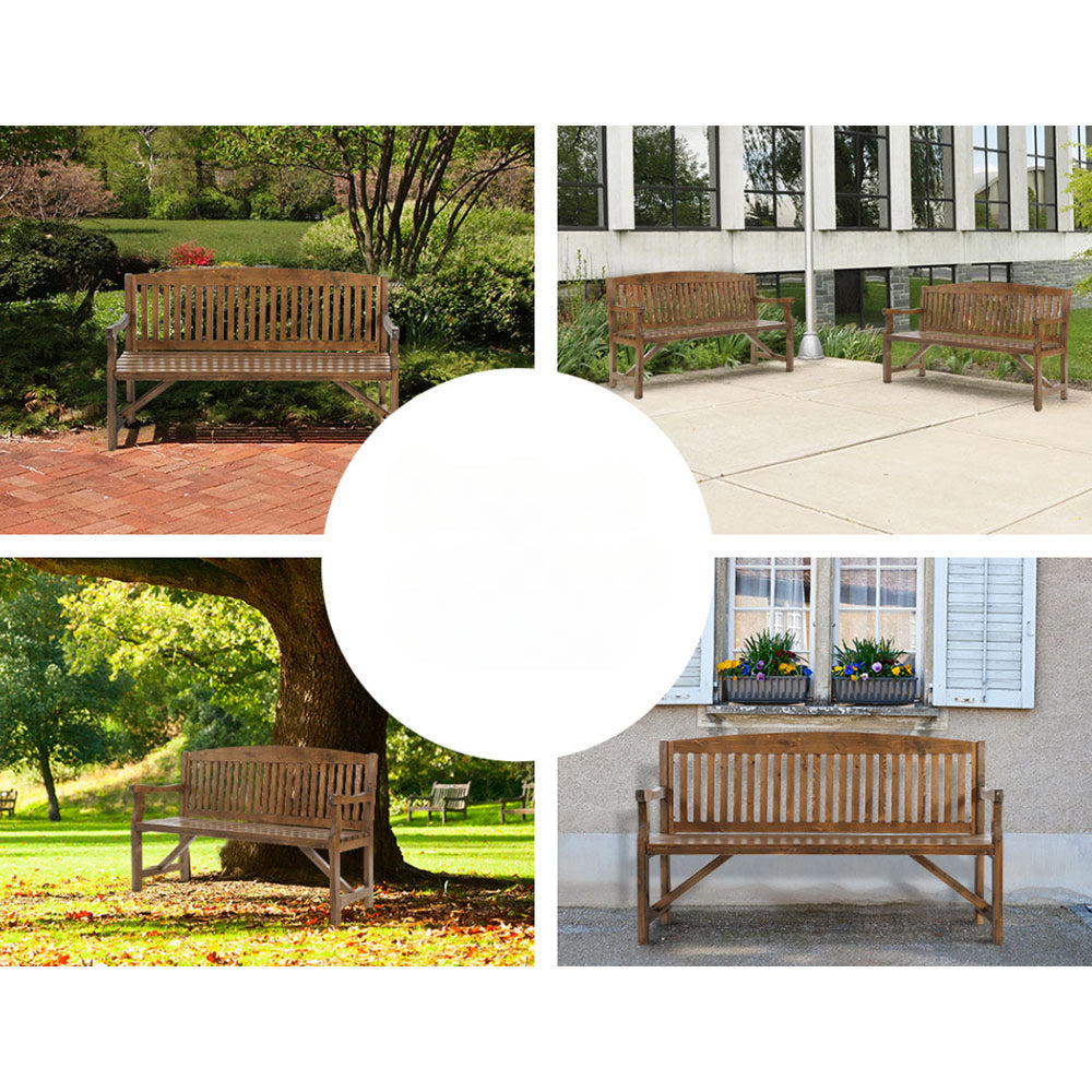 Wooden Garden Bench Outdoor Furniture Decor Patio 3 Seater - Brown