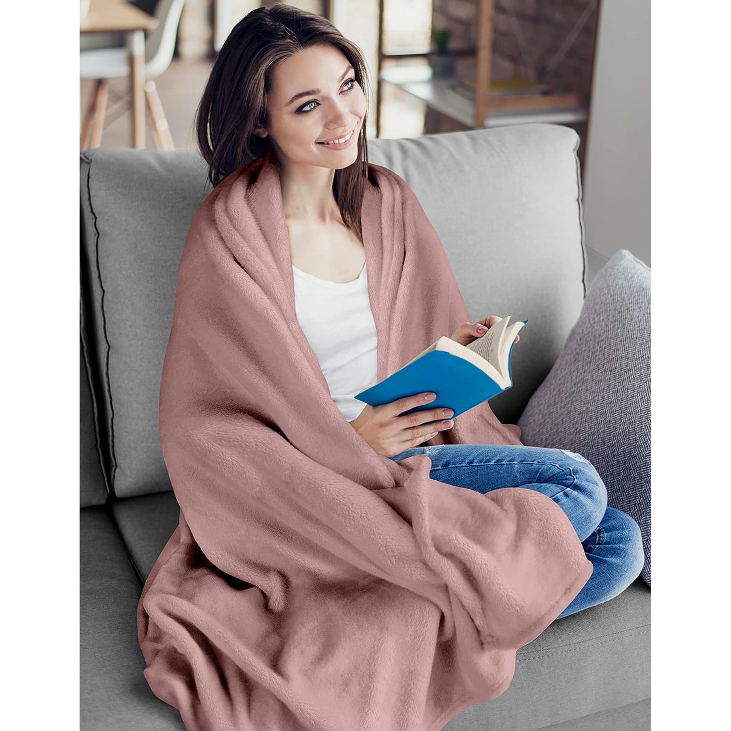 300GSM Microfibre Luxury Anti-Static Fuzzy Soft Fleece Blanket - Rose Pink