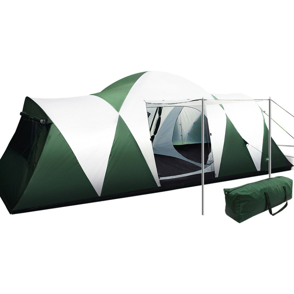 Camping Tent Hiking Beach Tents 3 Room Green - Fits 12 Person