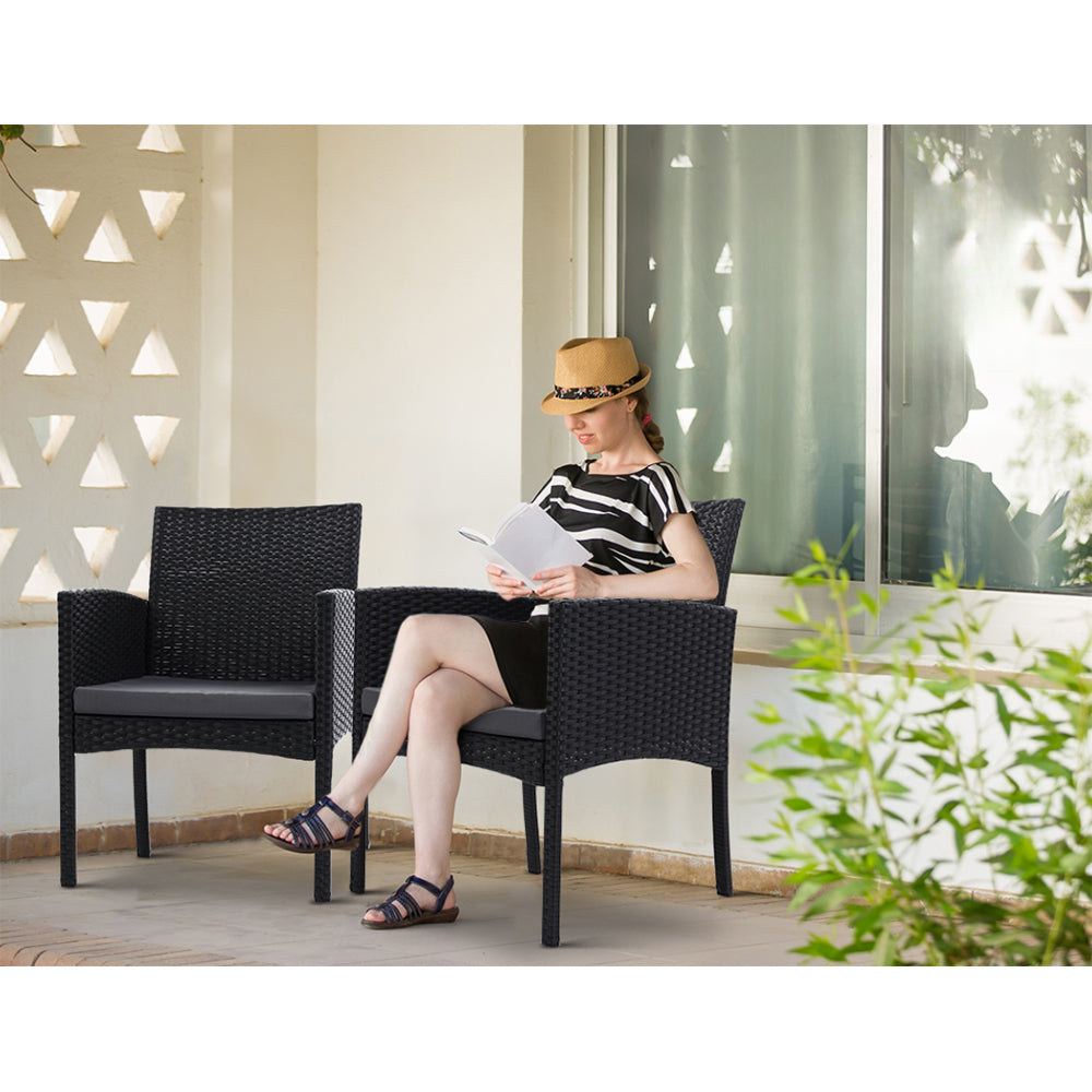 Garden Patio Furniture Dining Chairs Table Patio Bistro Wicker Set - Black