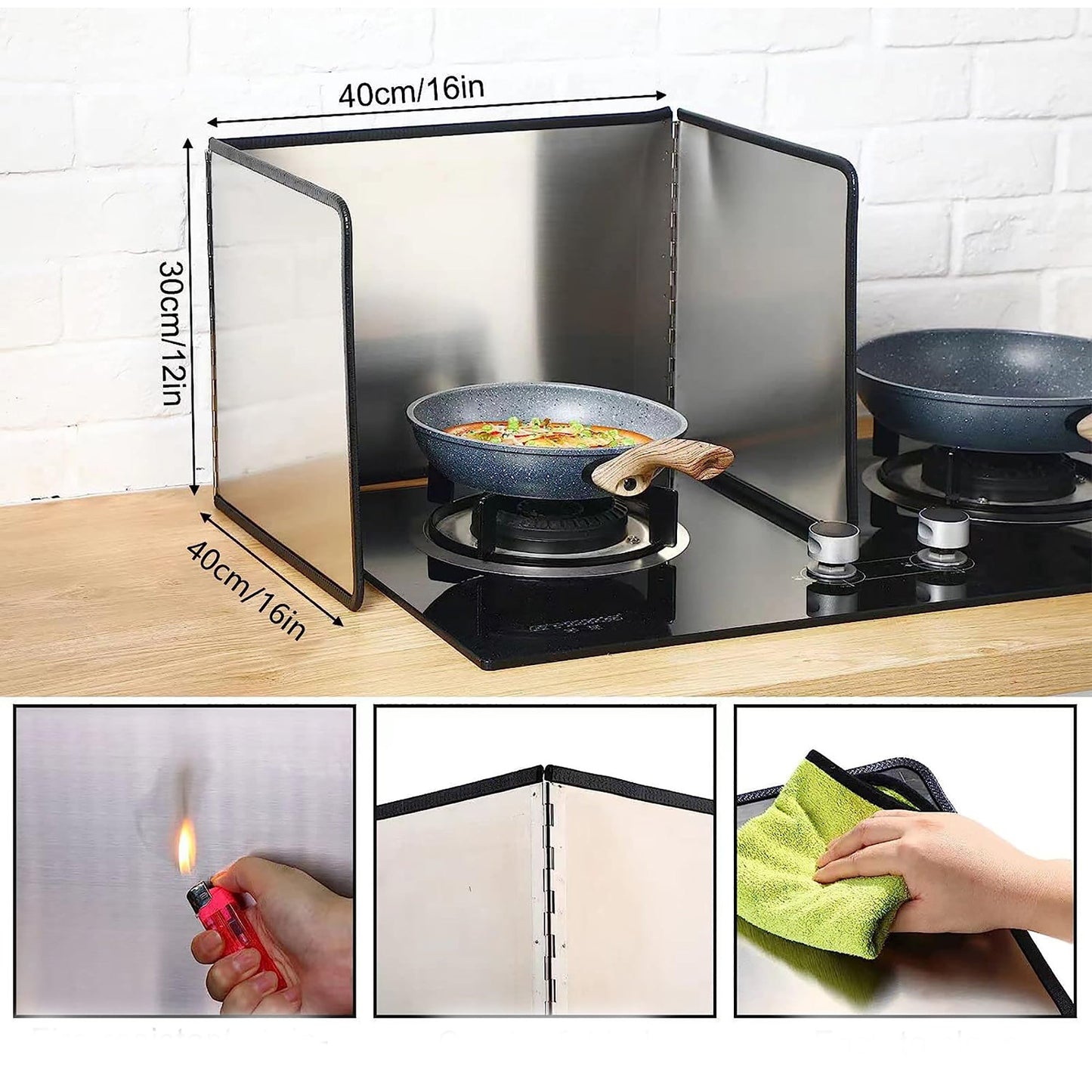 Stainless Steel Anti Splatter Screen Grease Guard for Gas Stove 3 Sides - 40x40x30 cm