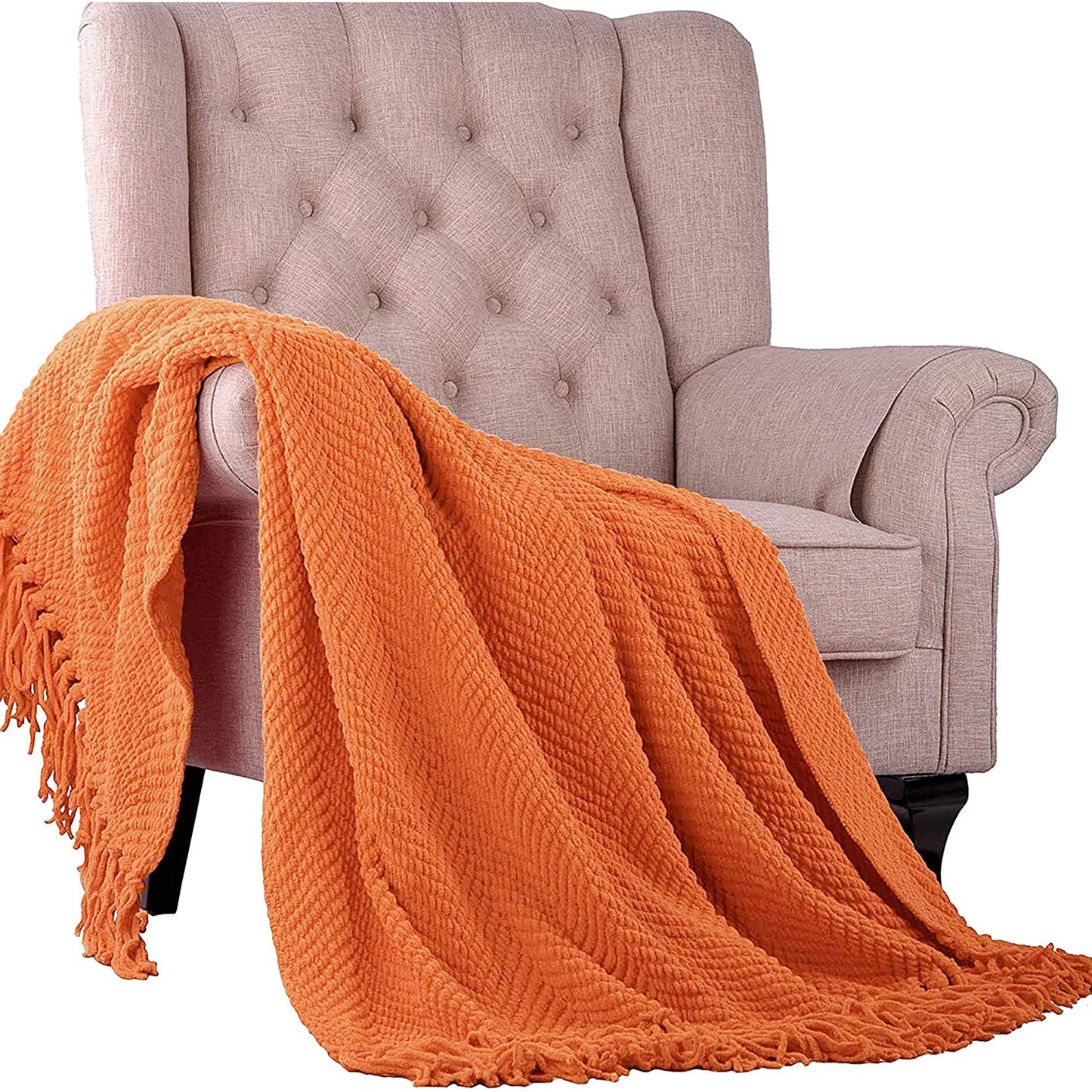 Knitted Solid Color Bed Sofa Couch Cover Throw Blanket 50x60 Inch - Orange