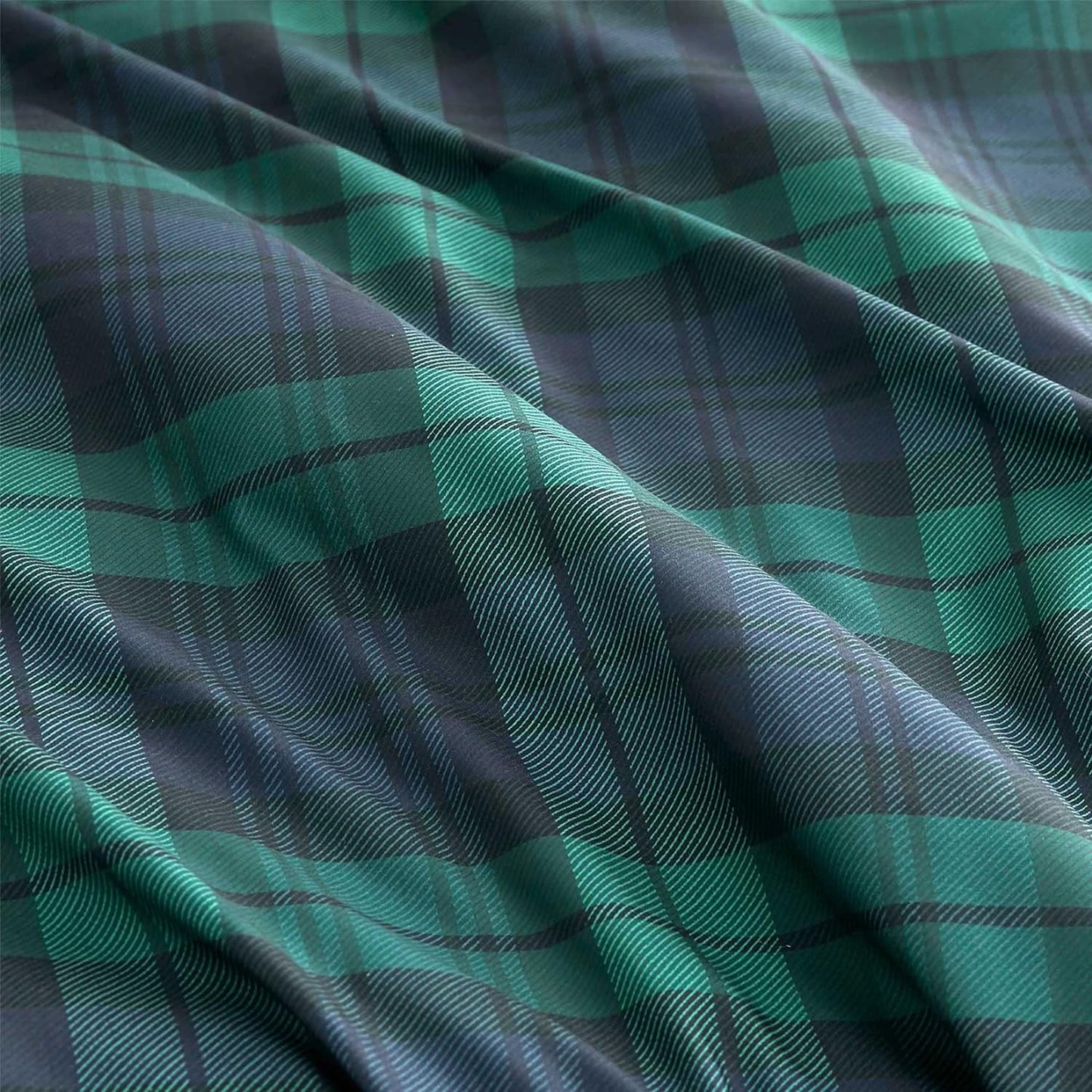 Soft Microfibre Check Geometric Modern Pattern Quilt Cover Set - Navy Blue Green