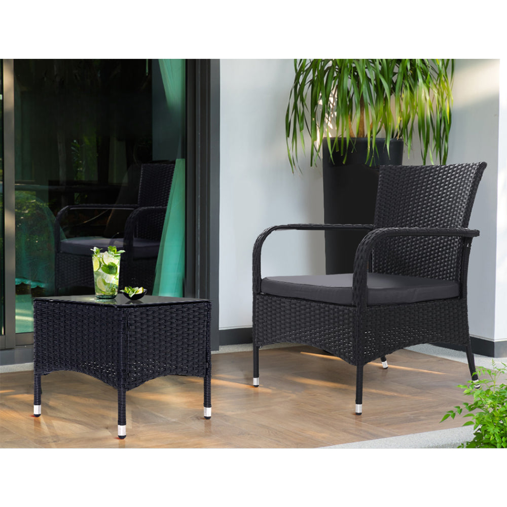 Outdoor Furniture Patio Wicker Chairs Table Set Black - Set of 3