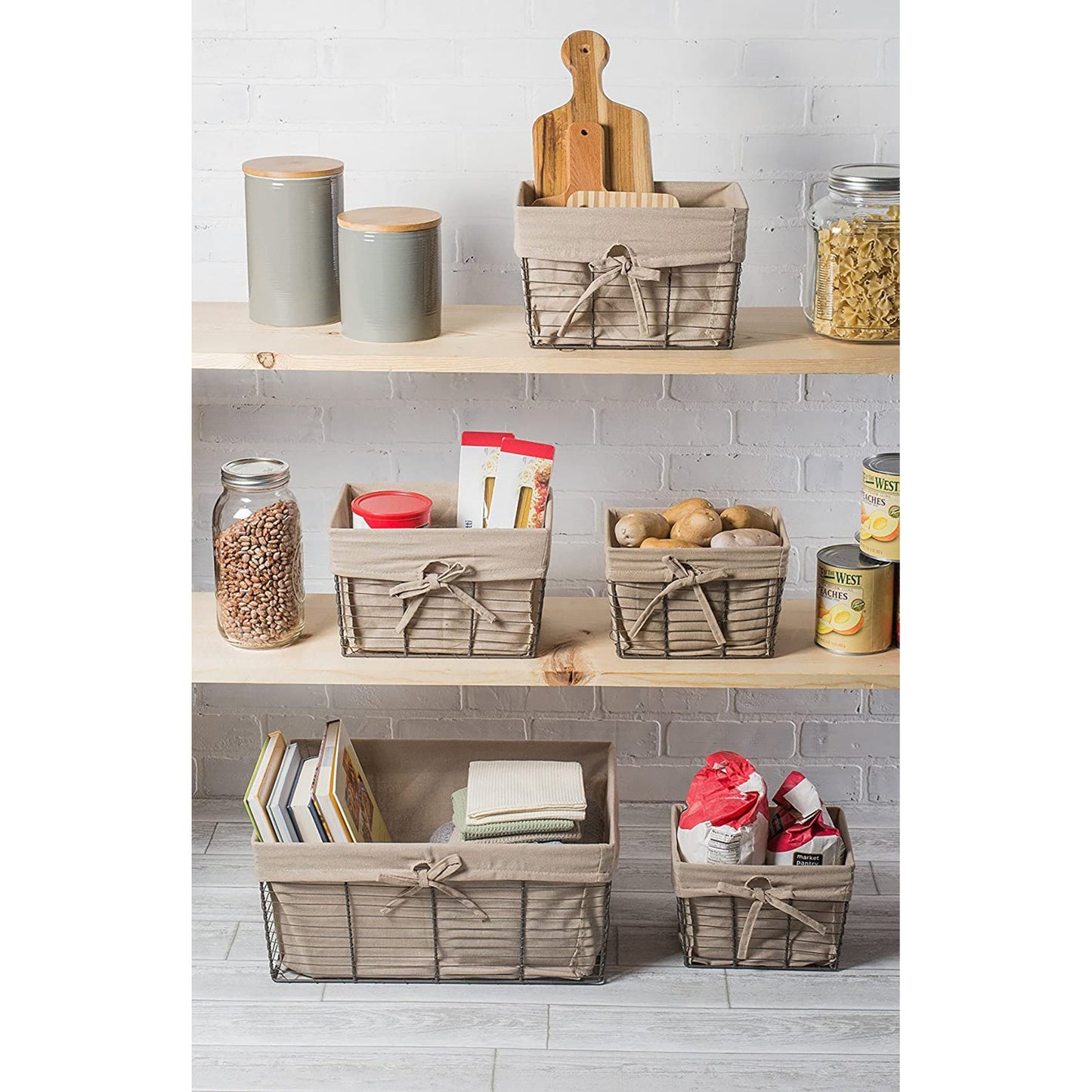 3Pcs Small Vintage Farmhouse Chicken Wire Storage Baskets with Liner 9x7x6 Inches - Taupe