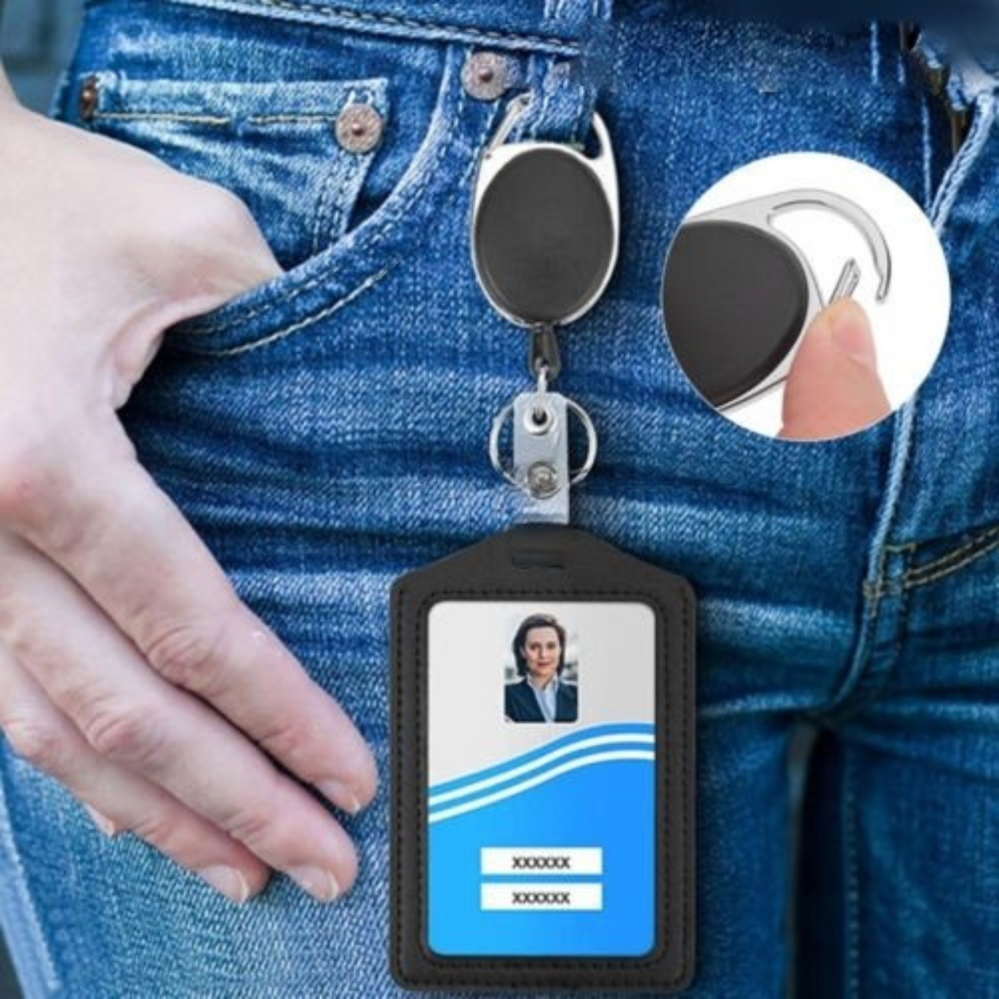 Retractable Lanyard ID Card Holder Business Badges Security Pass with Key Ring