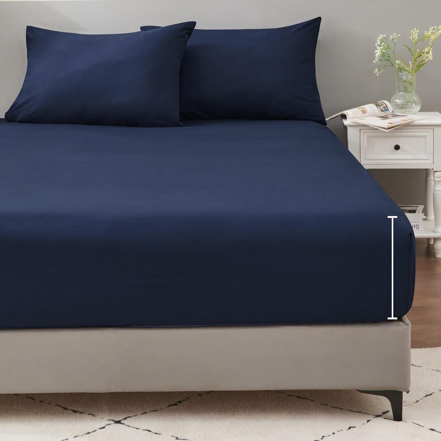 1200TC Sateen Weave Premium 100% Cotton Fitted Sheet - Navy