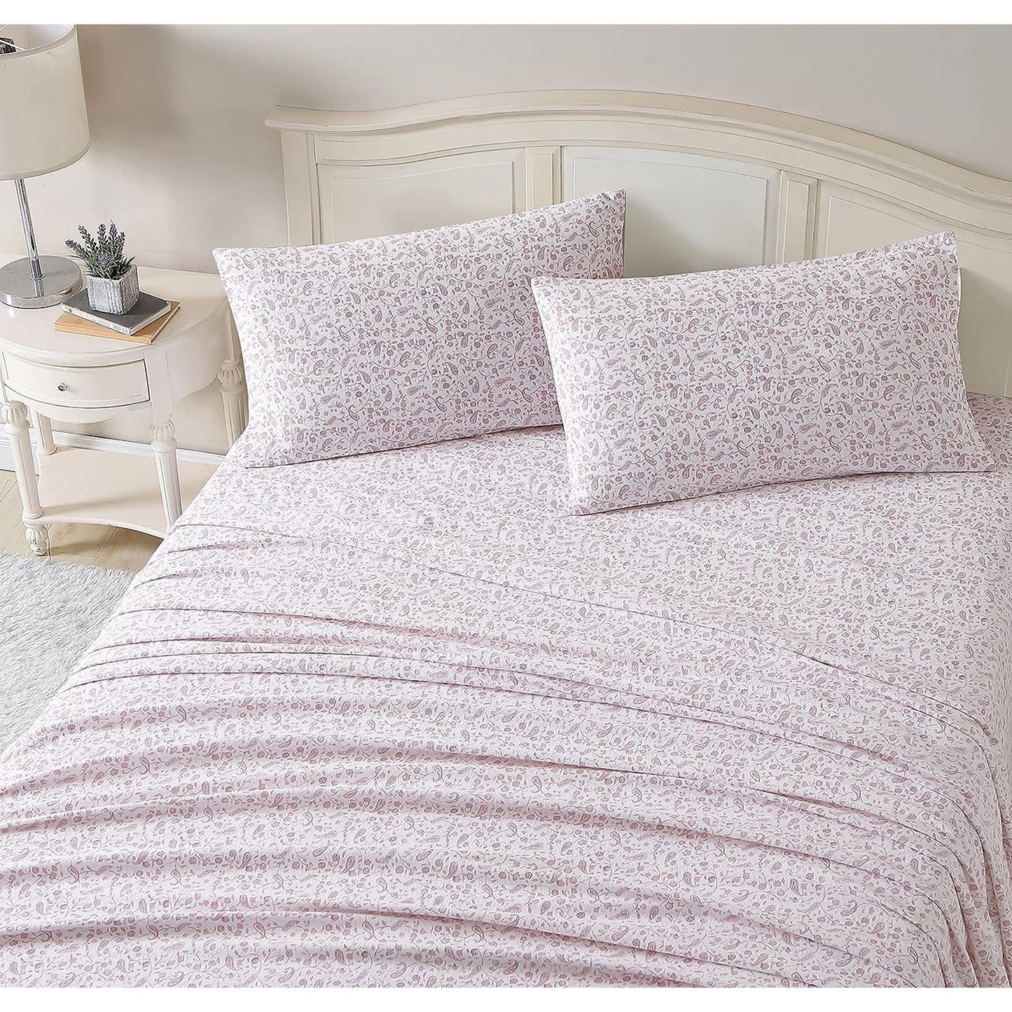 Soft Brushed Cotton Flannel Bedding Sheet Set - Paisley Prance Pink