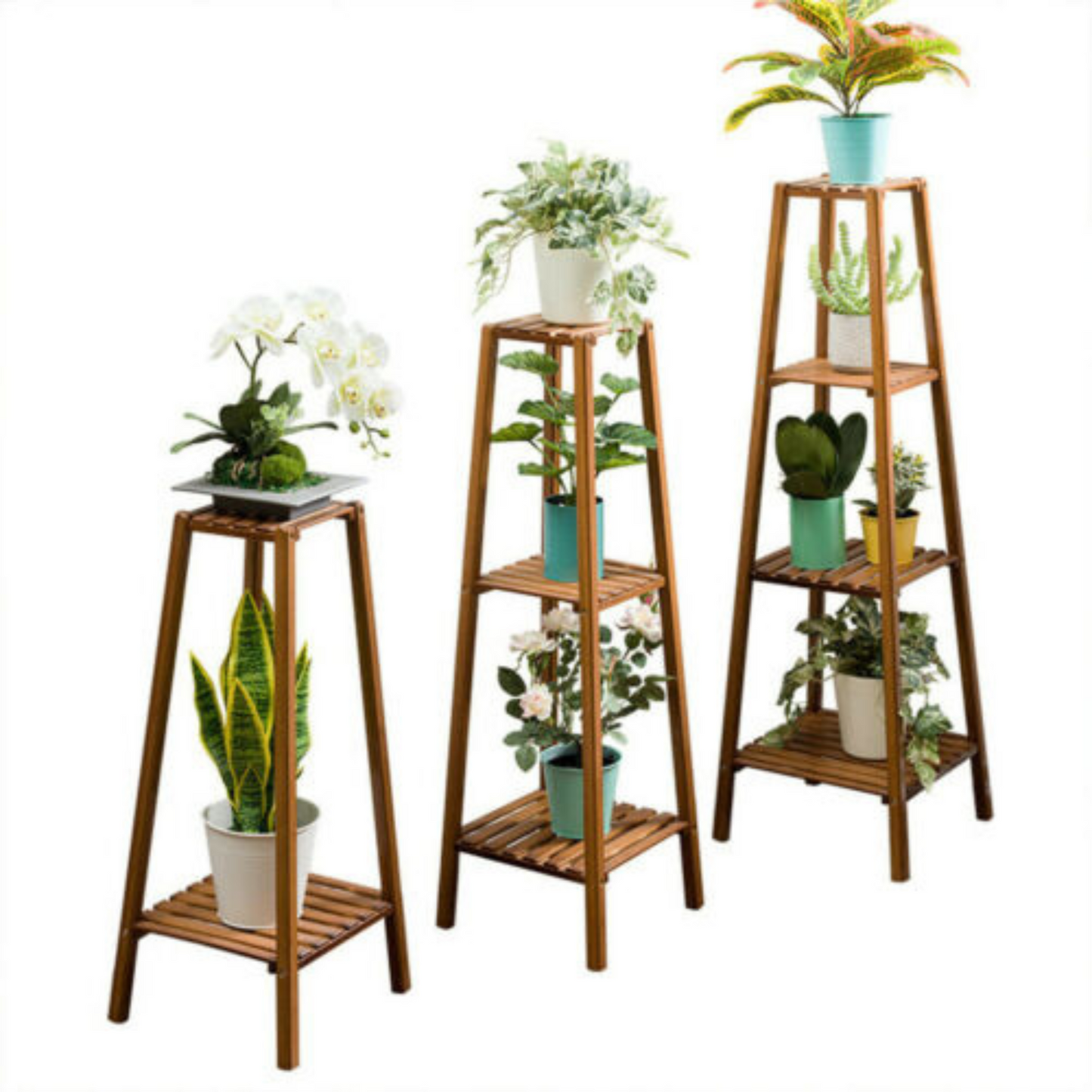 Wood Flower Pot Plant Stand Multi-Tier Display Rack for Indoor Outdoor
