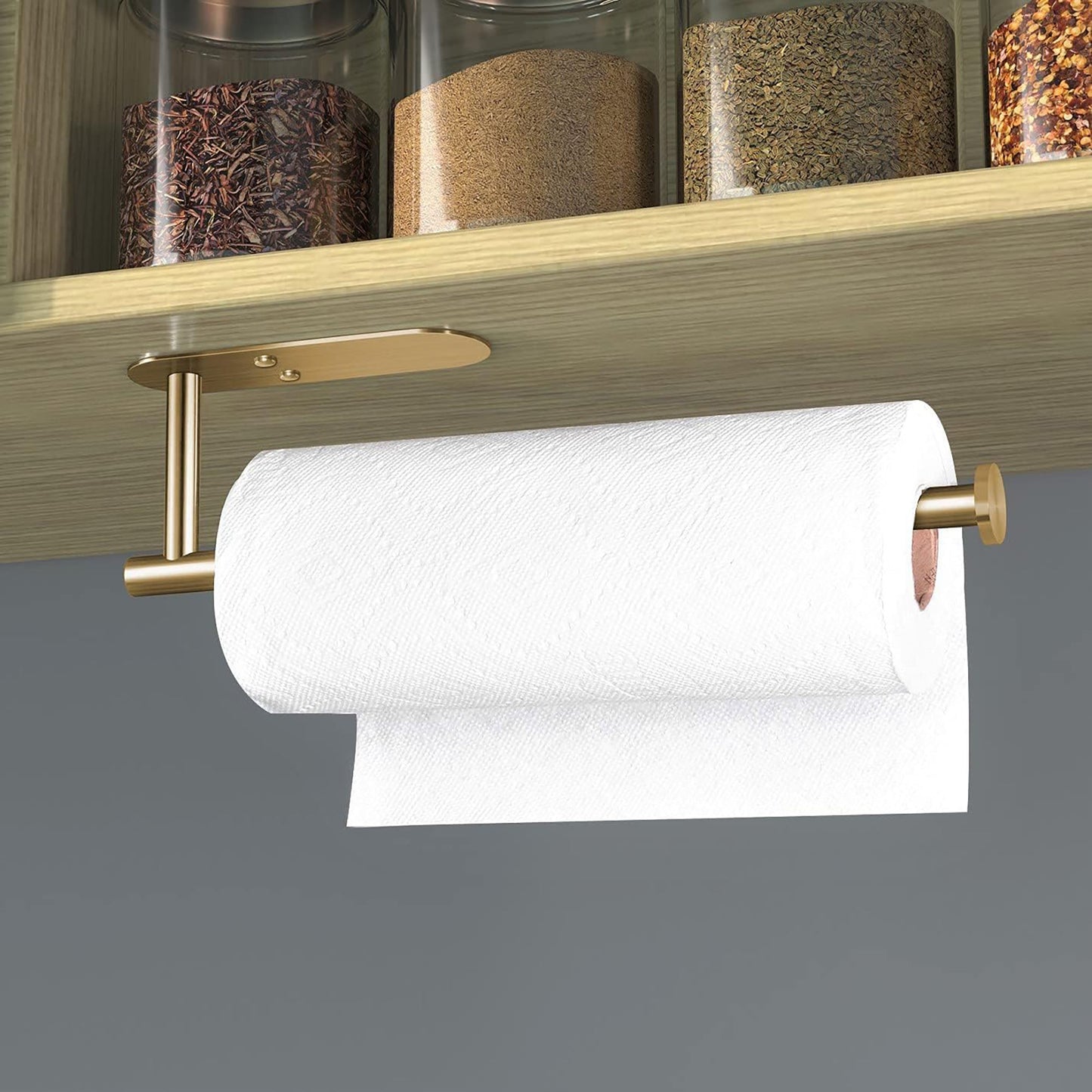 Stainless Steel Paper Tower Holder Self Adhesive or Drilling 13.4 Inch - Gold