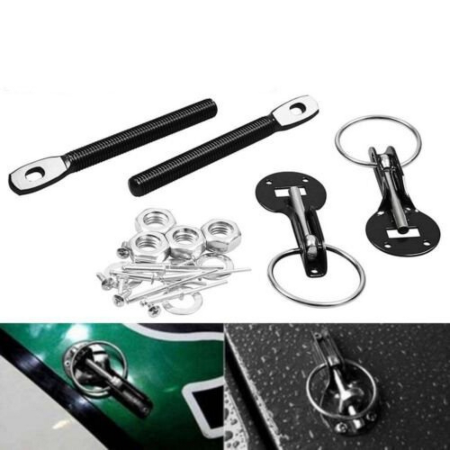 Quick Latch Car Bonnet Hood Lock Flush Mount Pin Key Locking Kit