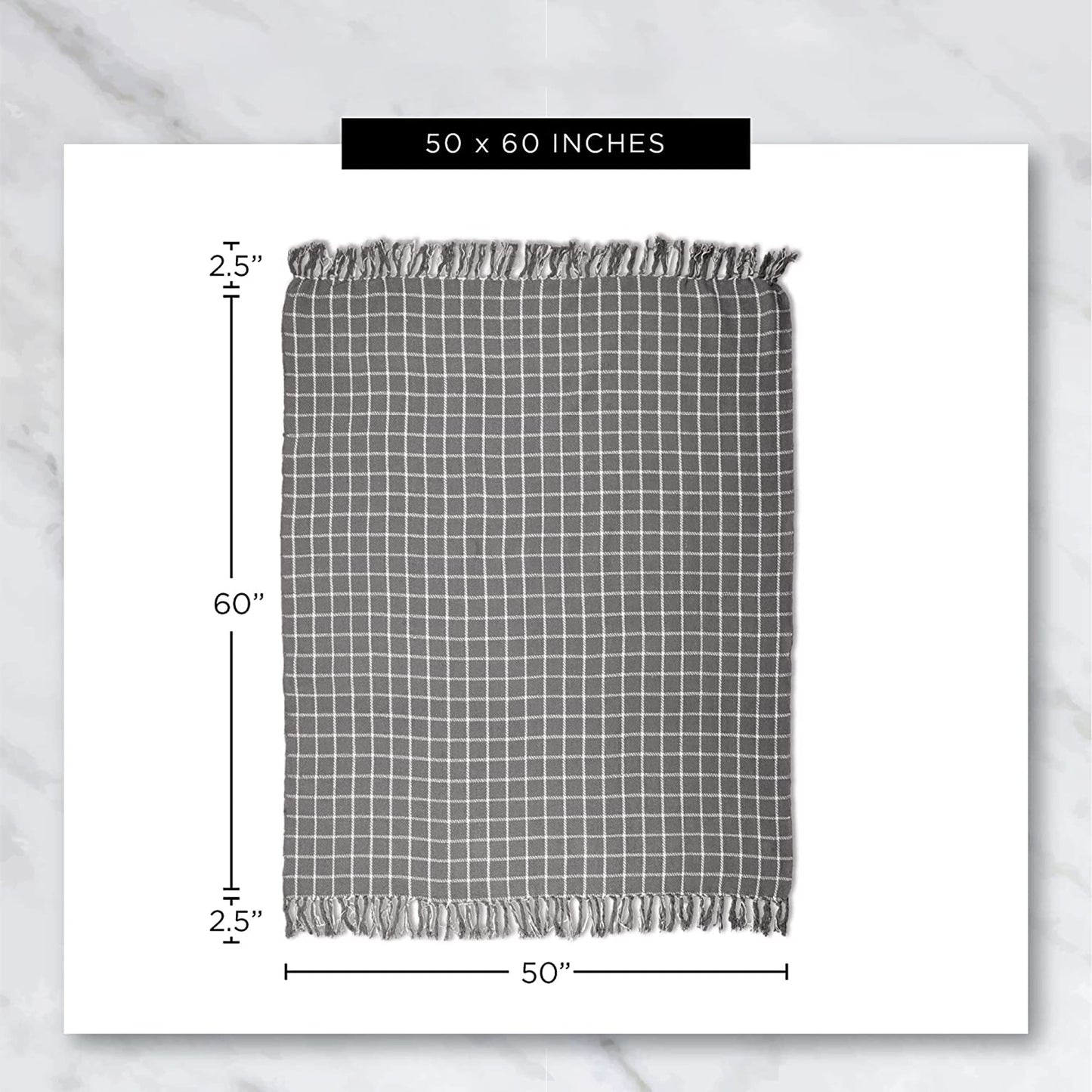 Diamond Cut Cotton Throw Blanket 50x60 with Fringe - Black and Gray