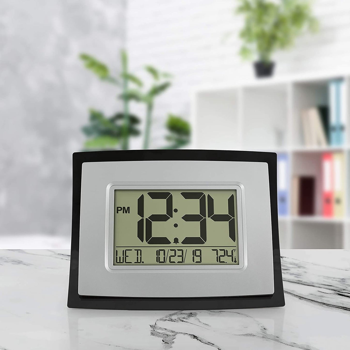 LCD Large Display Digital Wall Clock with Temperature and Calendar - Silver Black
