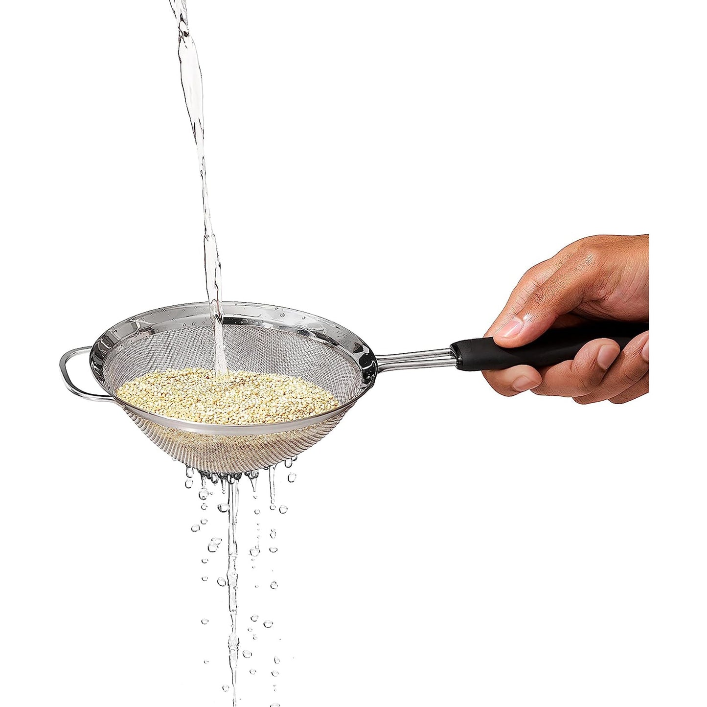 Sturdy Stainless Steel Mesh Strainer with Non Slip Handle - 6 Inch