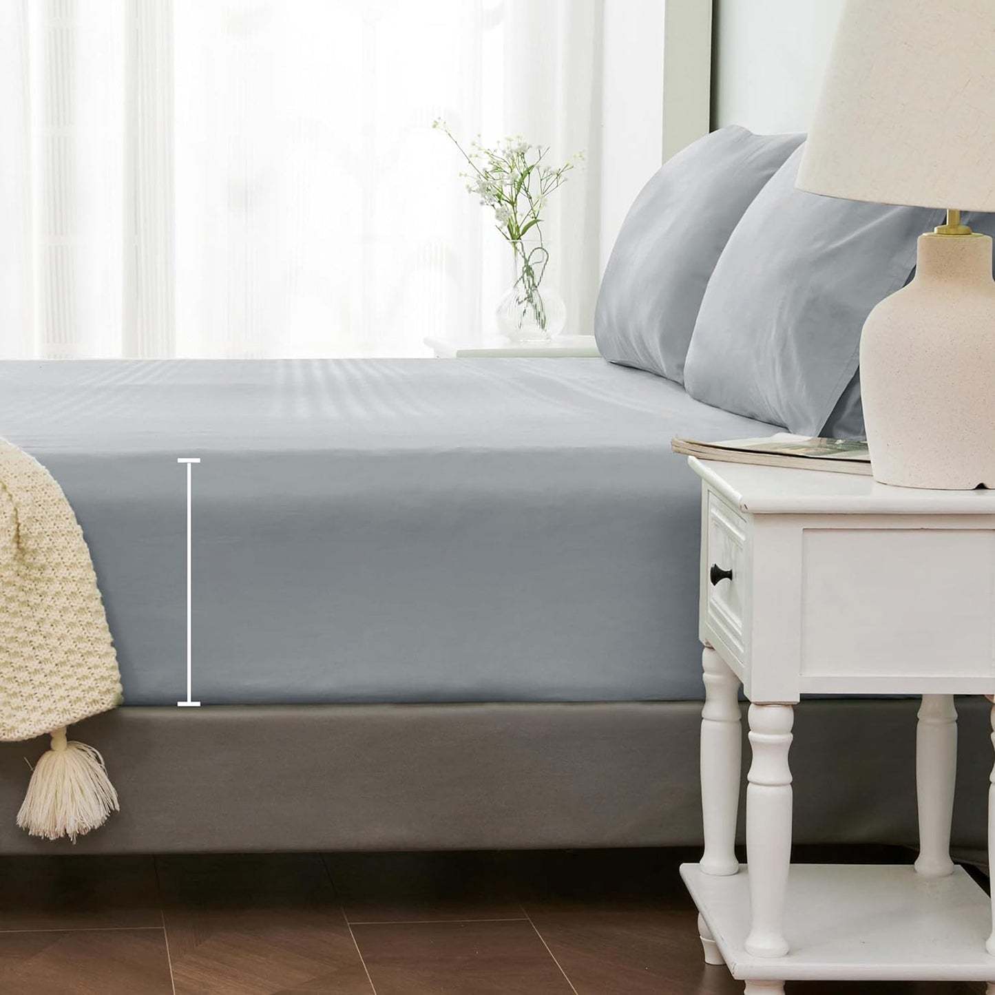 1200TC Sateen Weave Premium 100% Cotton Fitted Sheet - Silver