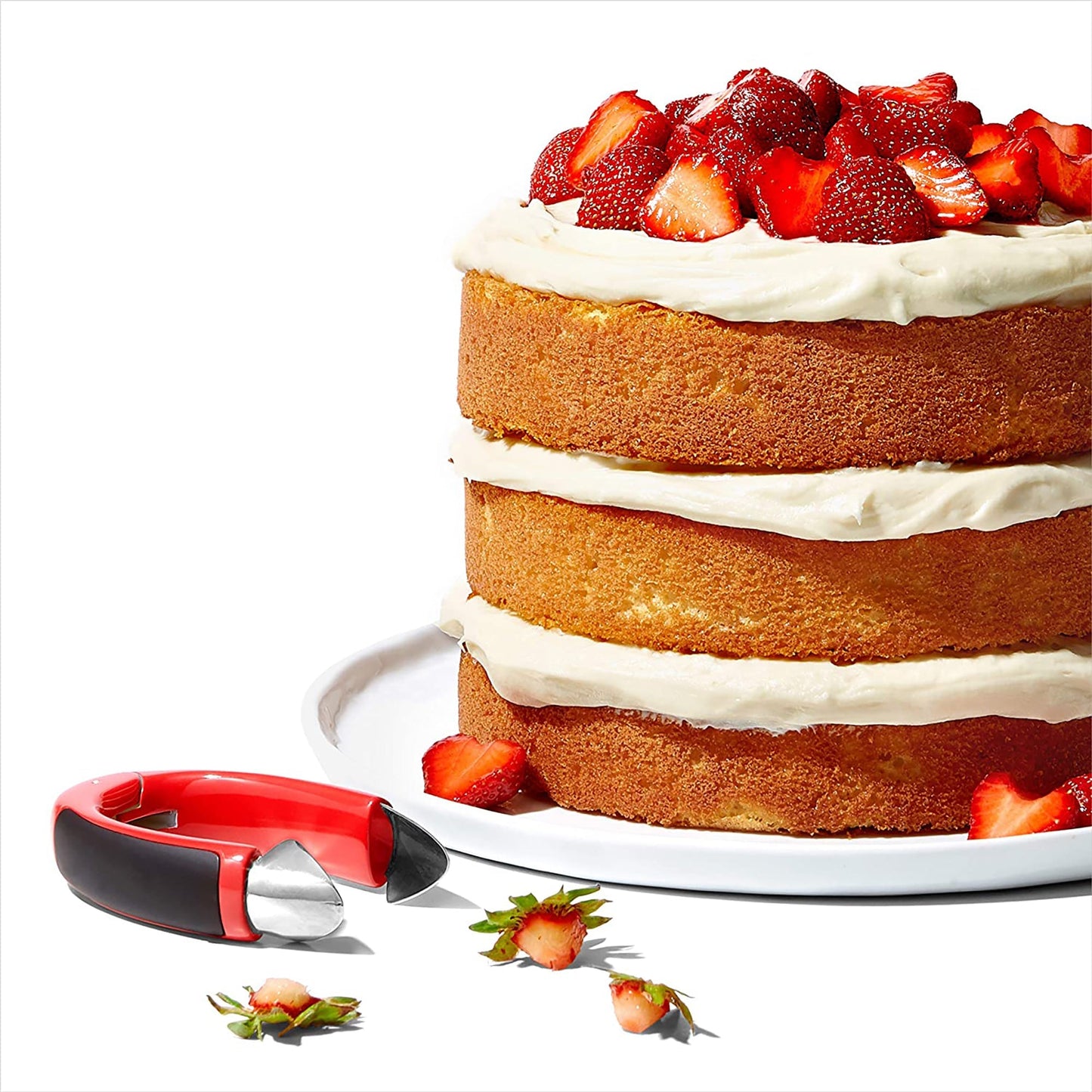 Stainless Steel Blade Strawberry Huller with Non Slip Grip - Red