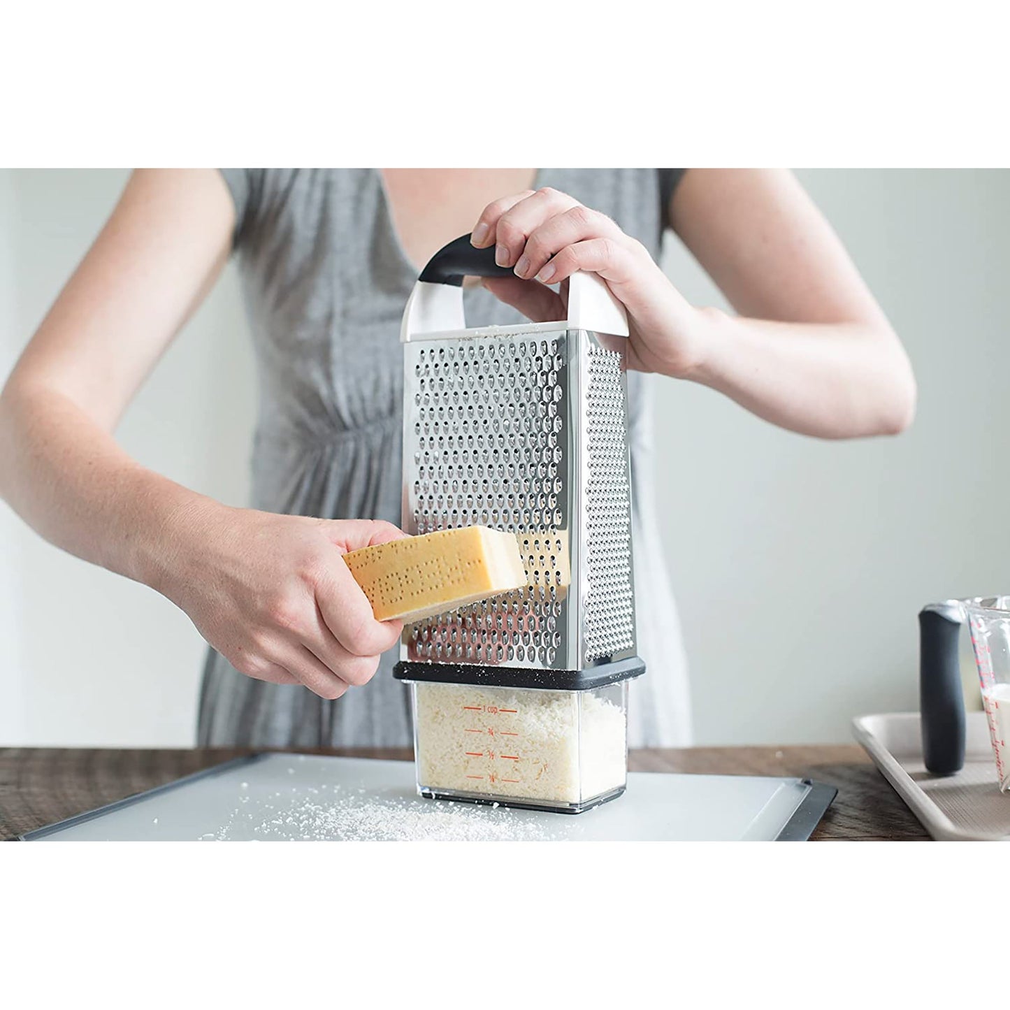 Box Grater with Catch and Store Container - White