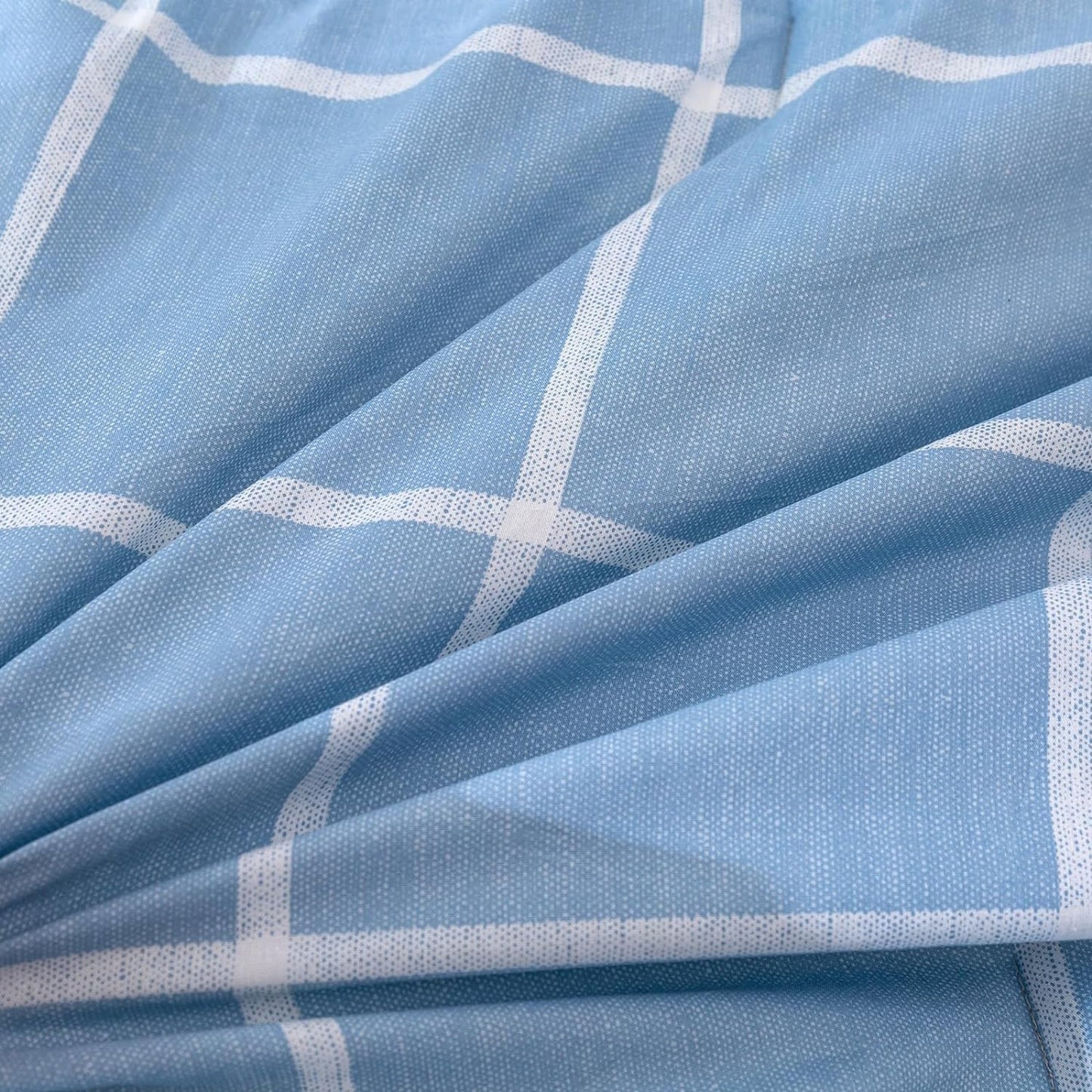 225TC Soft and Cozy Hypoallergenic Cotton Washed Quilt Cover Set - Checkered Blue