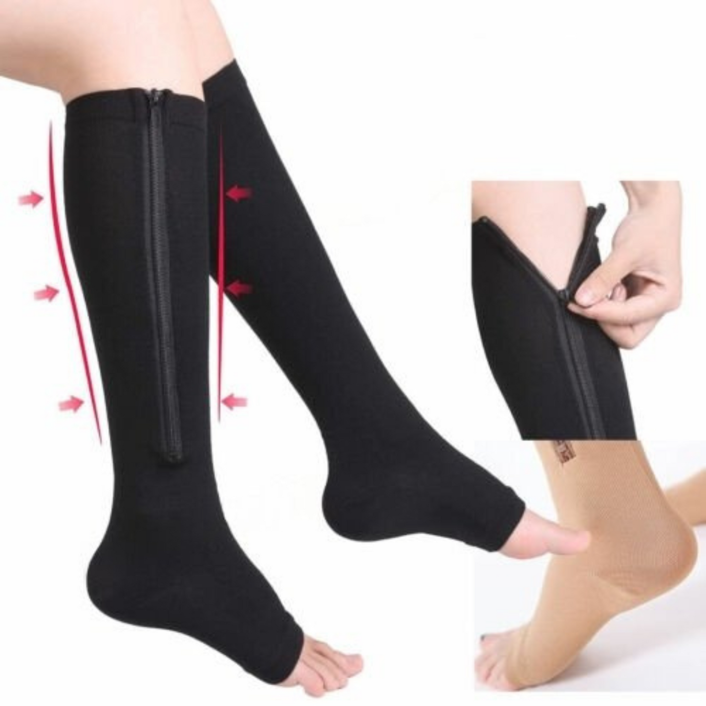 Black Compression Socks Knee High Support Stockings 18 to 21mm Unisex