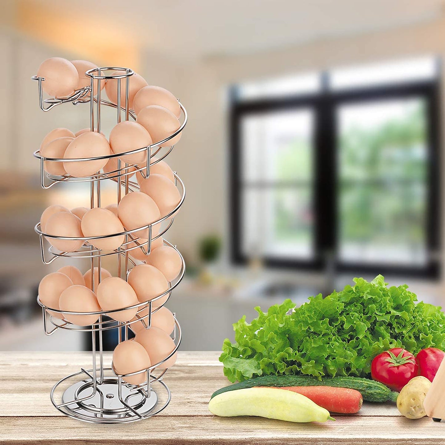Spiral Design Stainless Steel Metal Egg Skelter Dispenser Storage Display Rack Rack - Silver