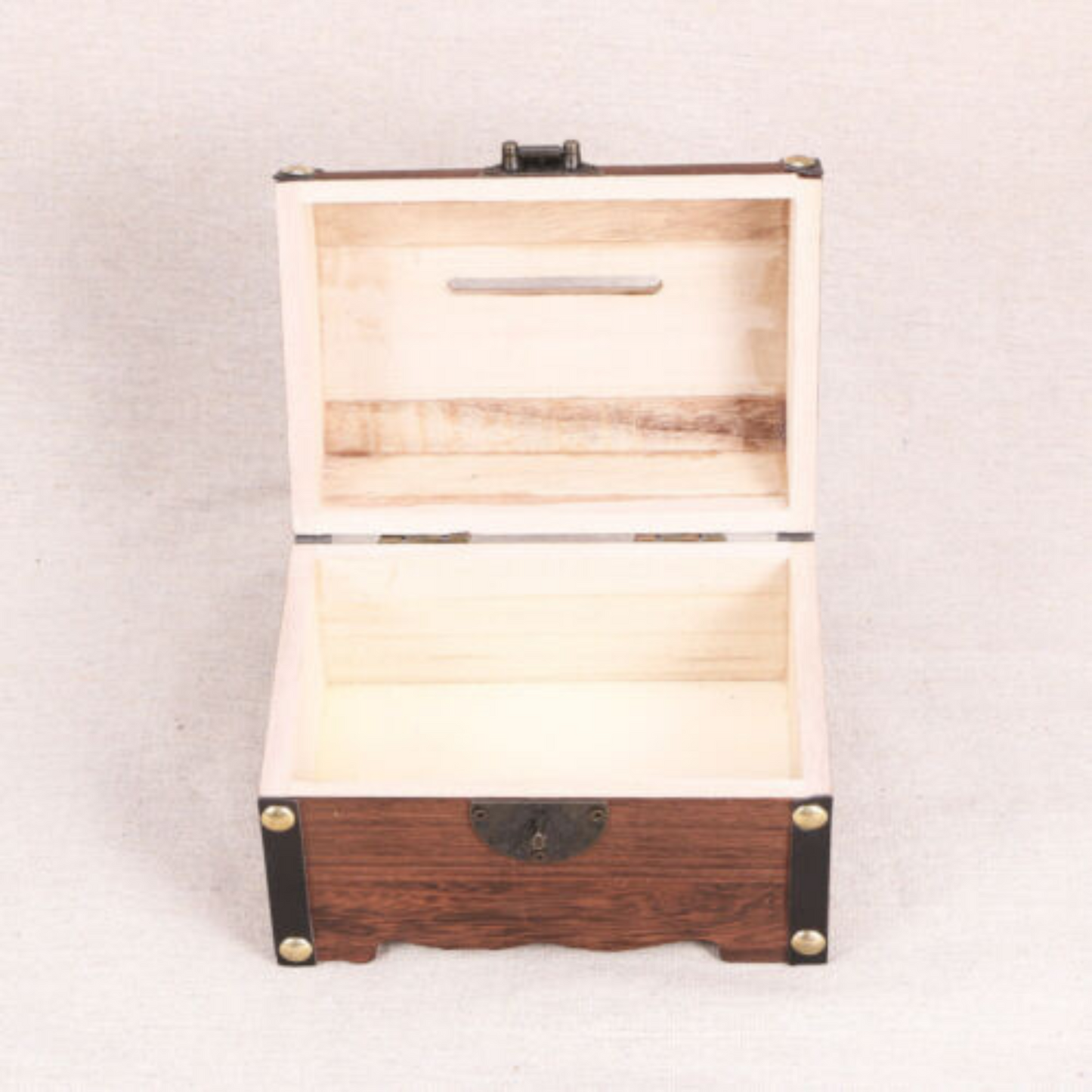 Retro Wooden Treasure Chest Vintage Money Storage Coin Piggy Bank Case