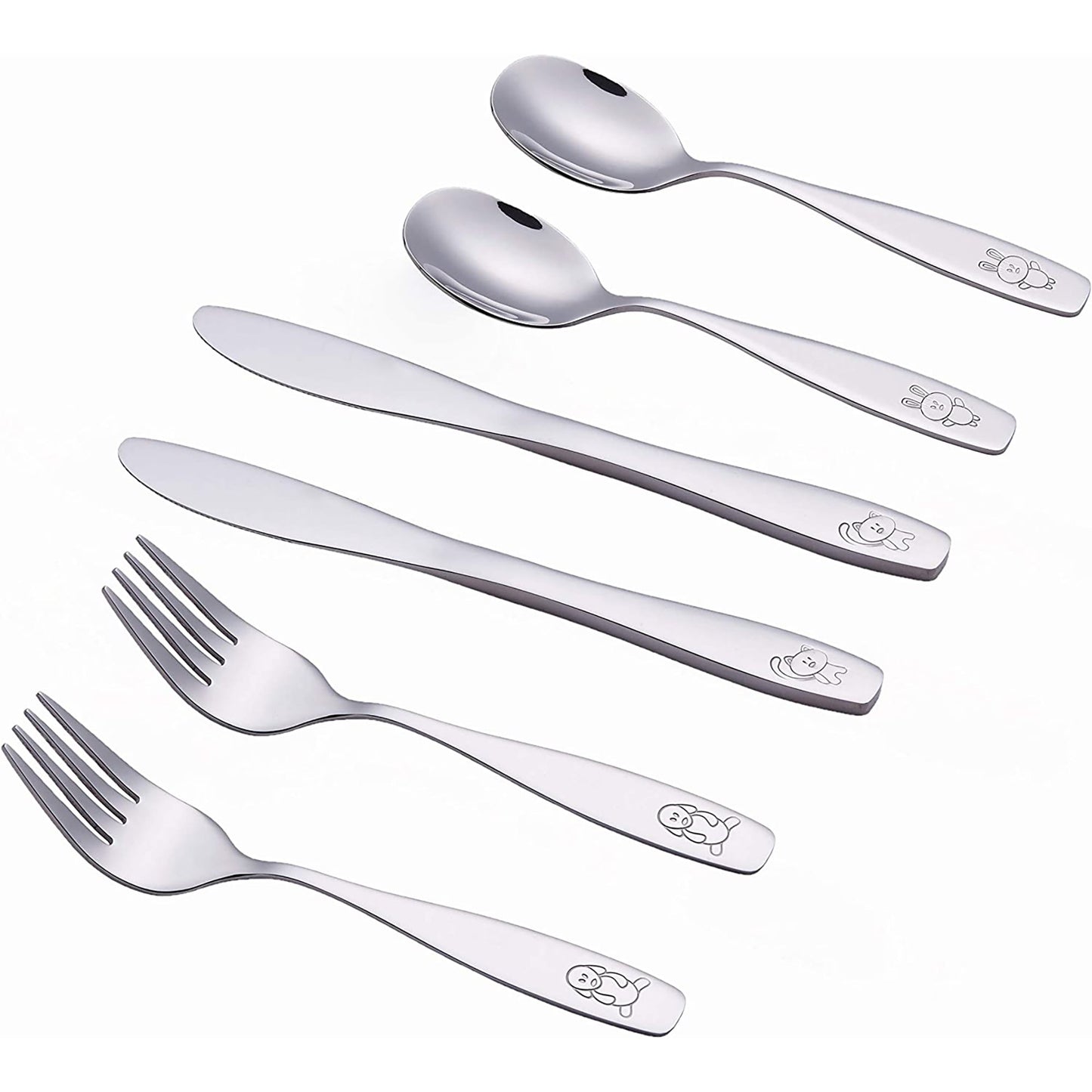 Stainless Steel Children Cutlery Set Flatware with Fork Spoon and Knife - 6 pcs