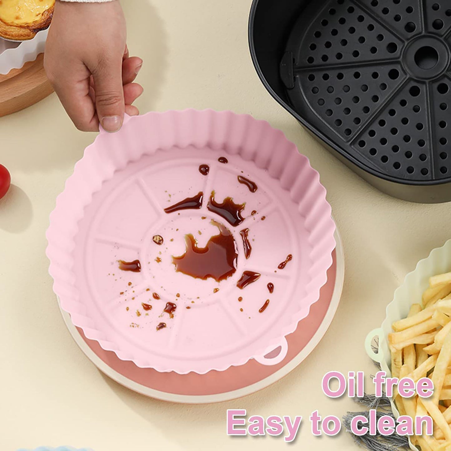 Air Fryer Reusable Non Stick Heat Resistant Silicone Pots 2 Pcs - Pink