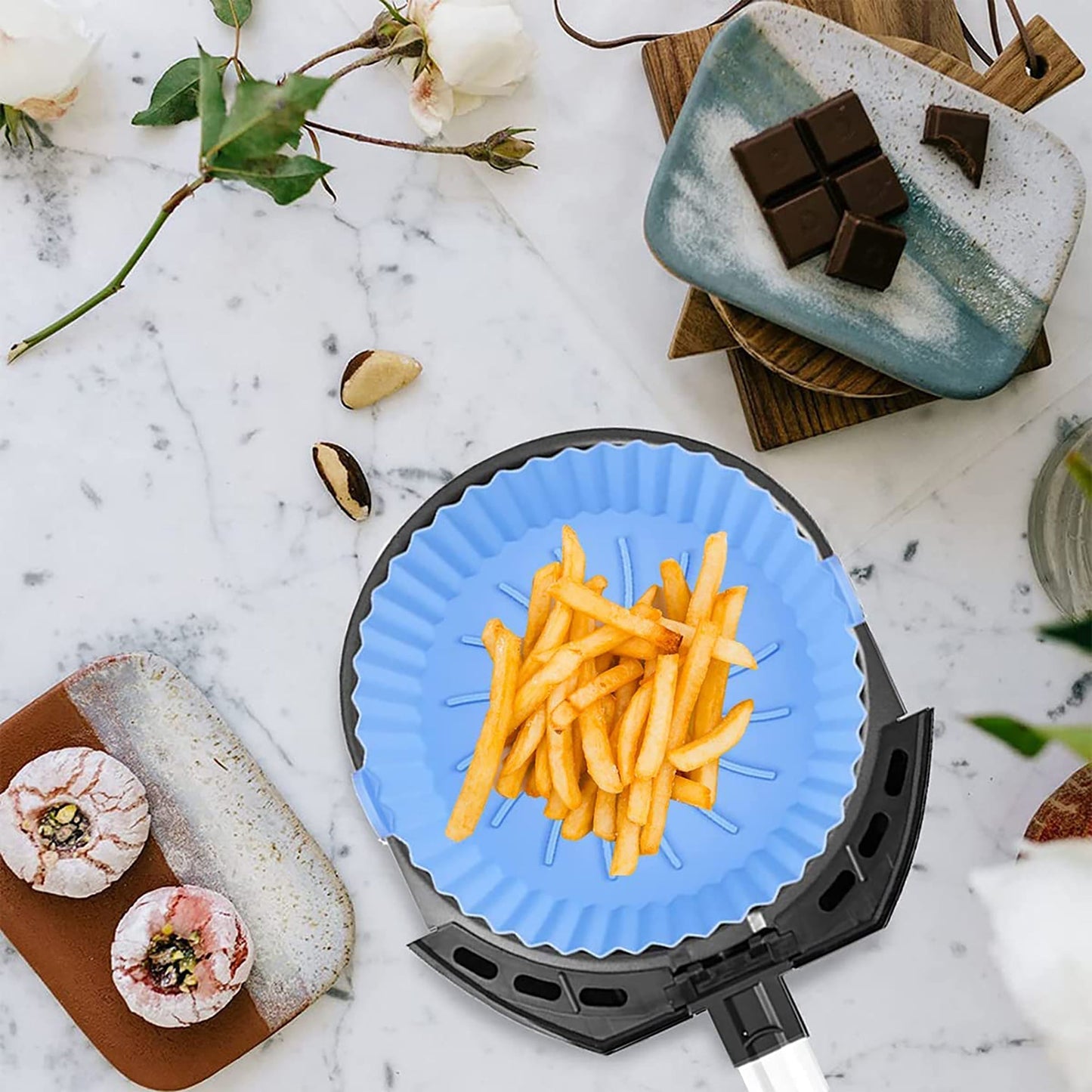 Air Fryer Reusable Non Stick Heat Resistant Silicone Pots 2 Pcs Style B - Blue