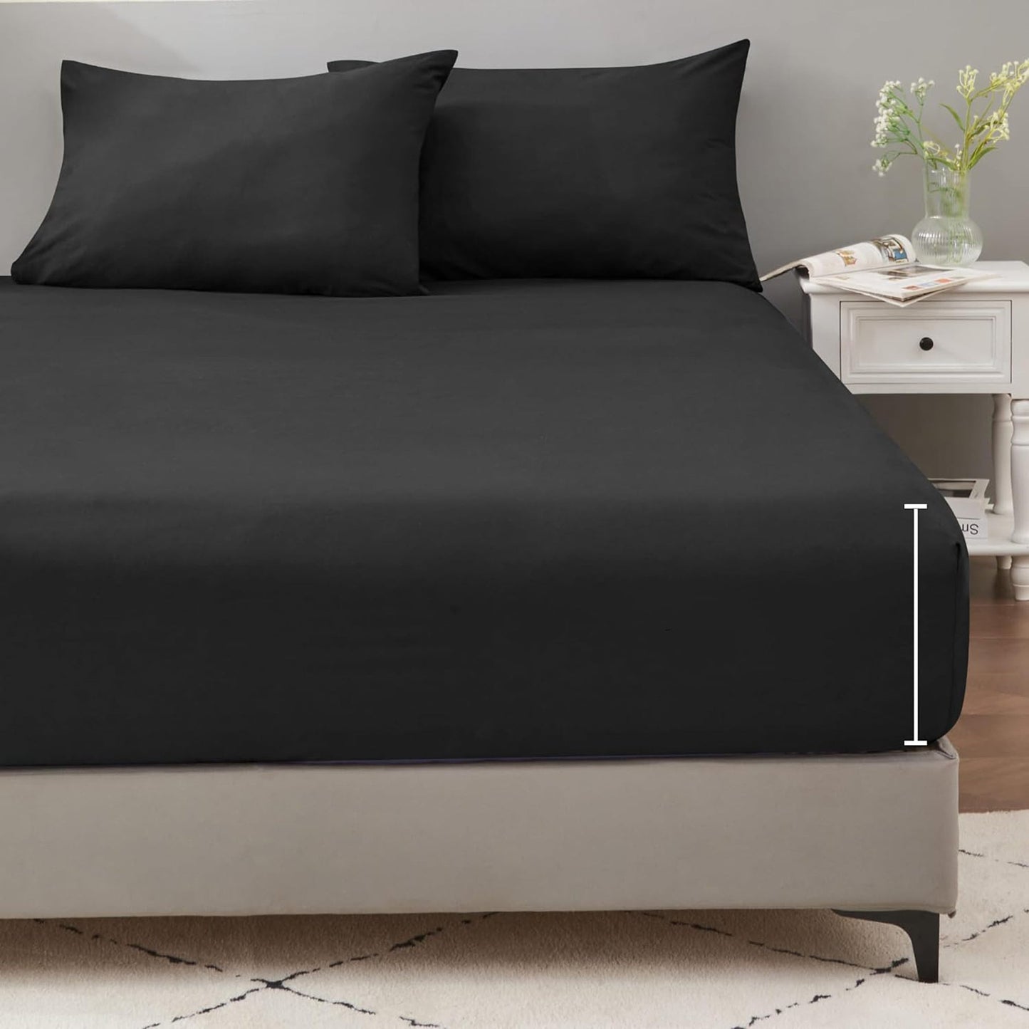 1200TC Sateen Weave Premium 100% Cotton Fitted Sheet - Black