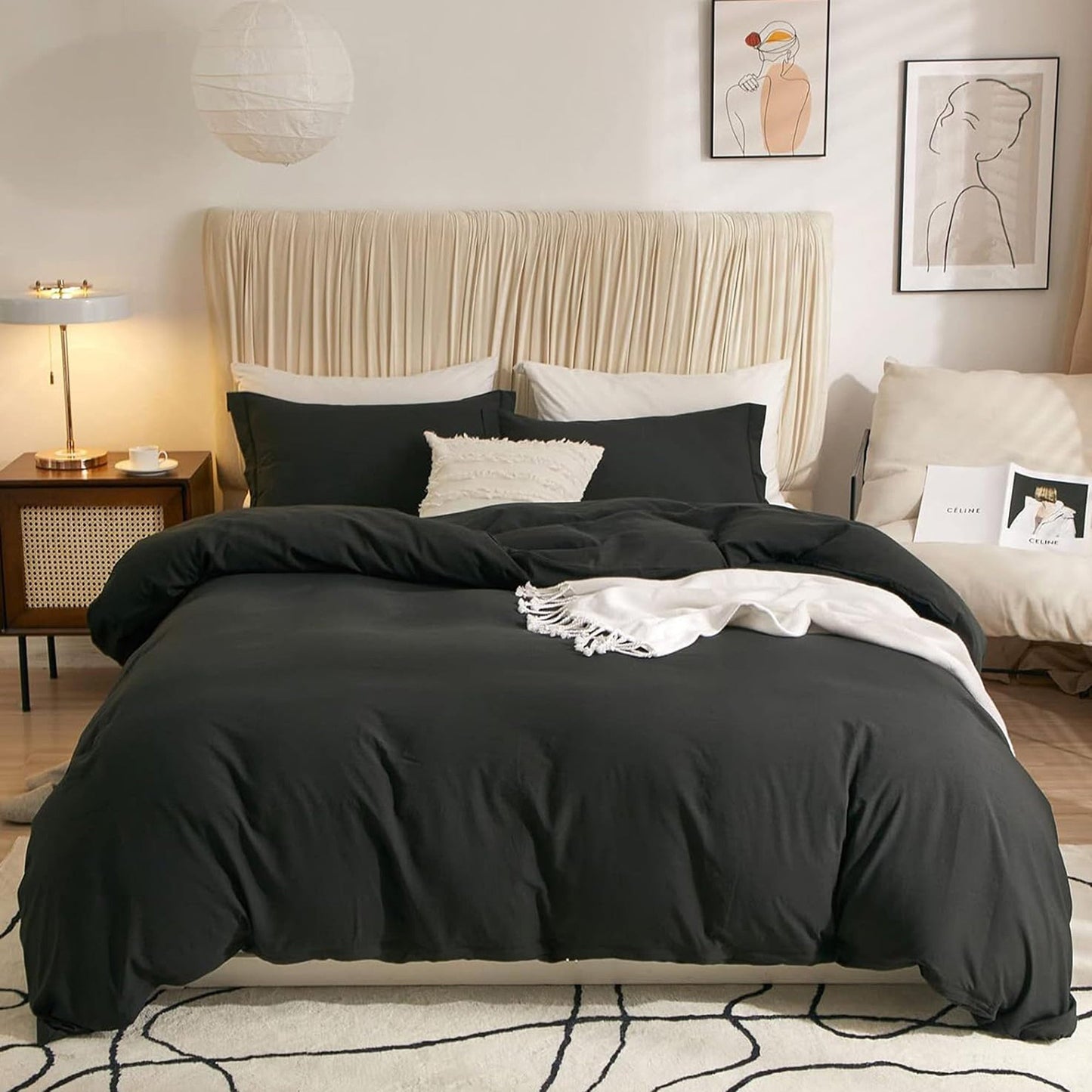 2000TC Ultra Soft Microfiber Zipper Closure Quilt Cover Set - Black