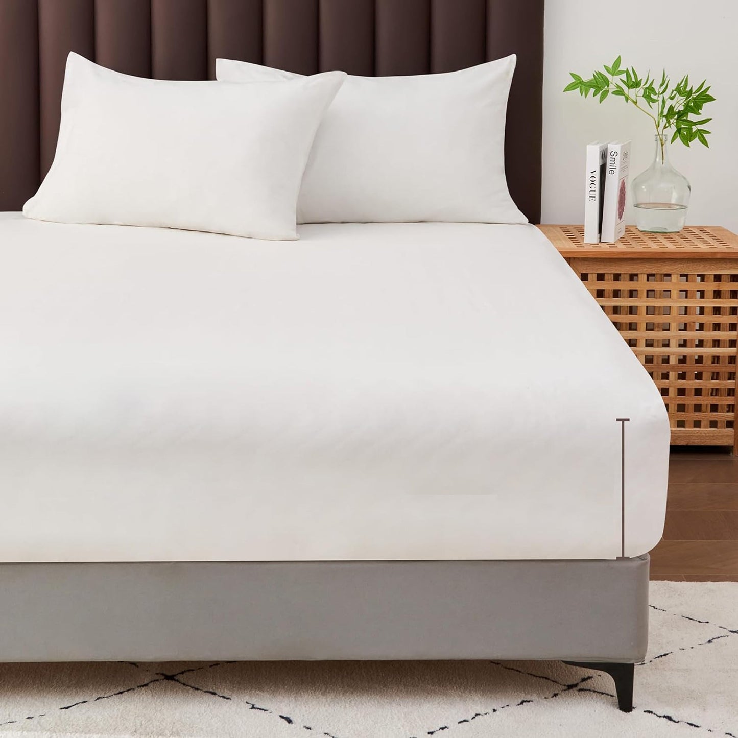 1000TC Cotton Blend Soft and Breathable Fitted Sheet 40cm Deep Pocket - White