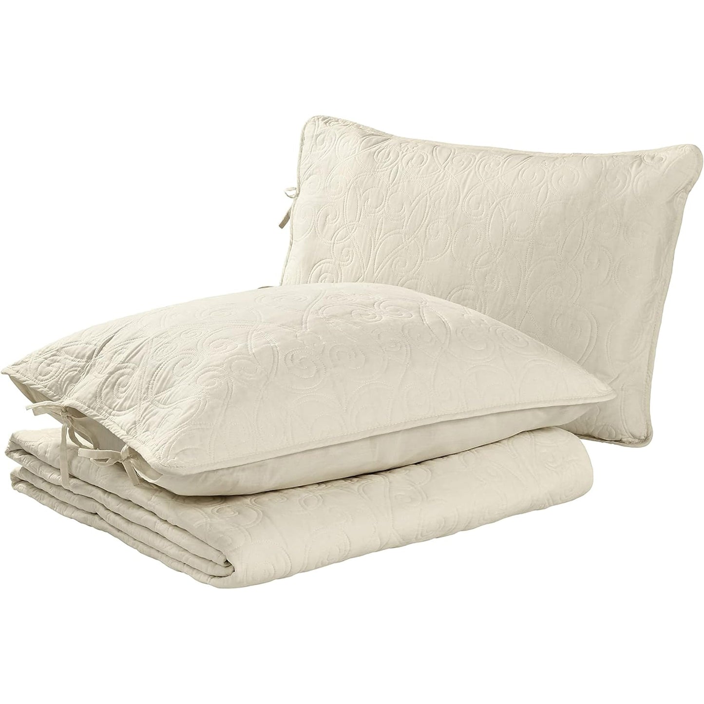 100% Cotton, Reversible All Season Bedding Quilt Set - Ivory